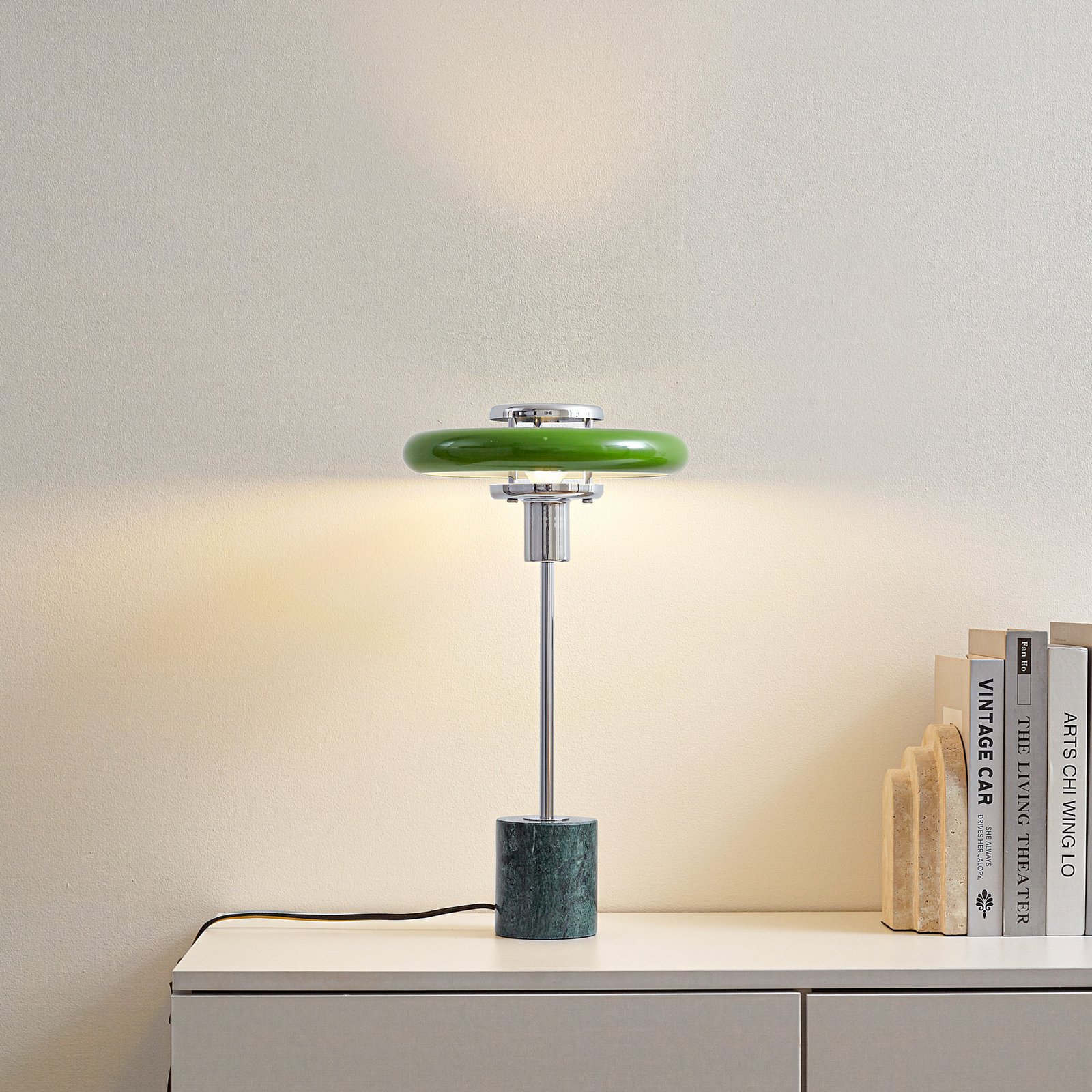 Lindby Tischleuchte Branford, 46 cm, grün, Metall/Marmor