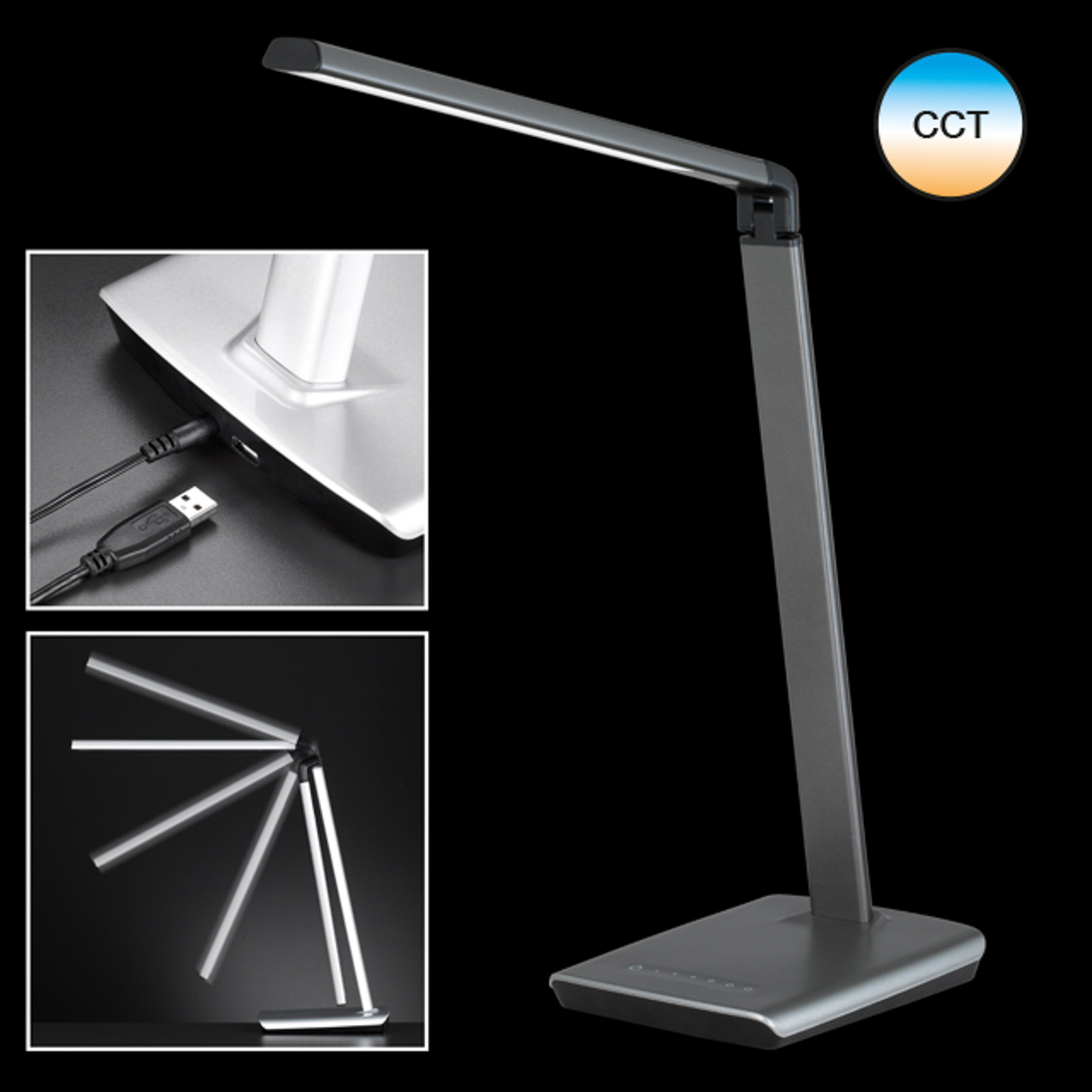 LED stolní lampa Bright, stmívatelná, CCT, šedá