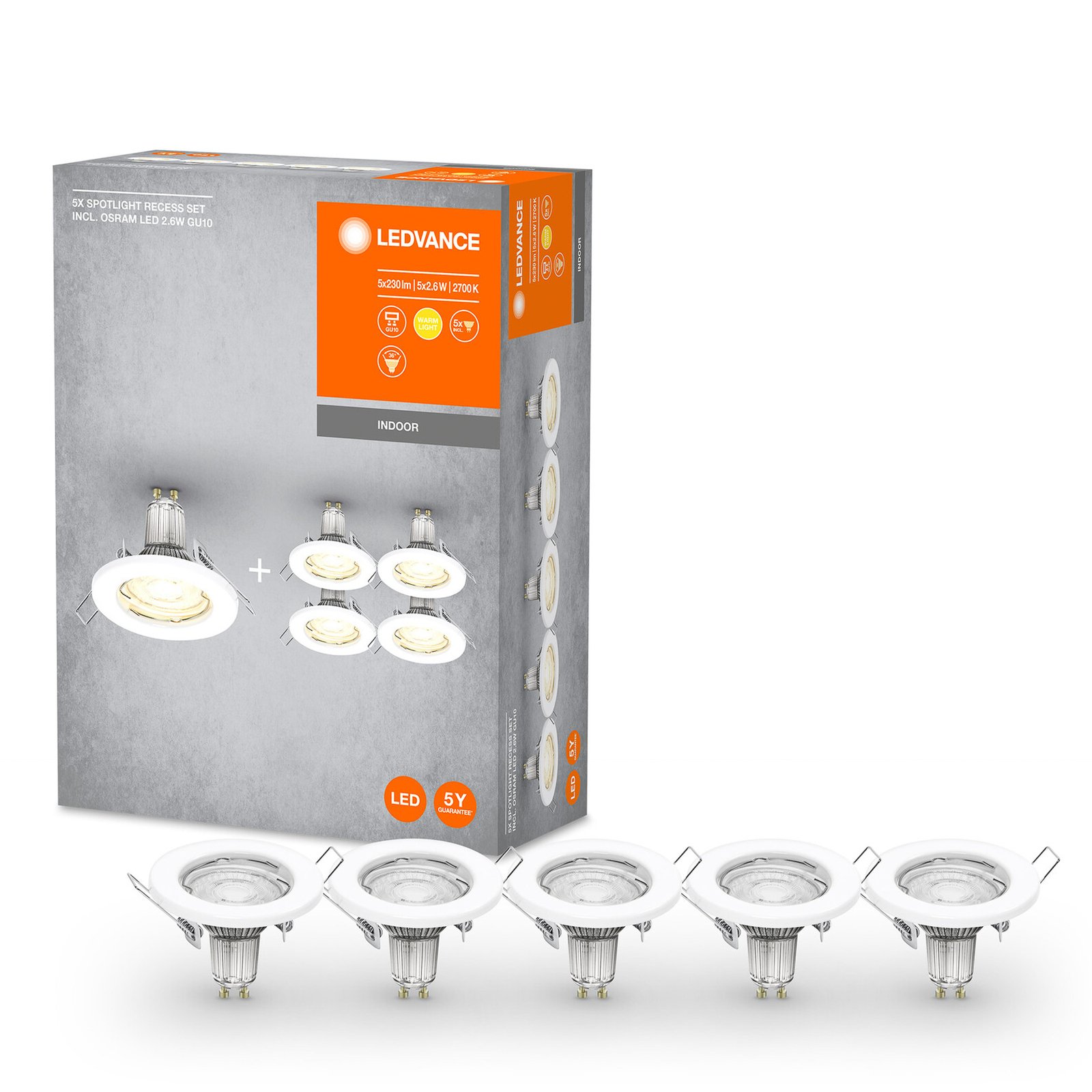 LEDVANCE Conjunto de 5 peças para spot de encastrar LED GU10 branco