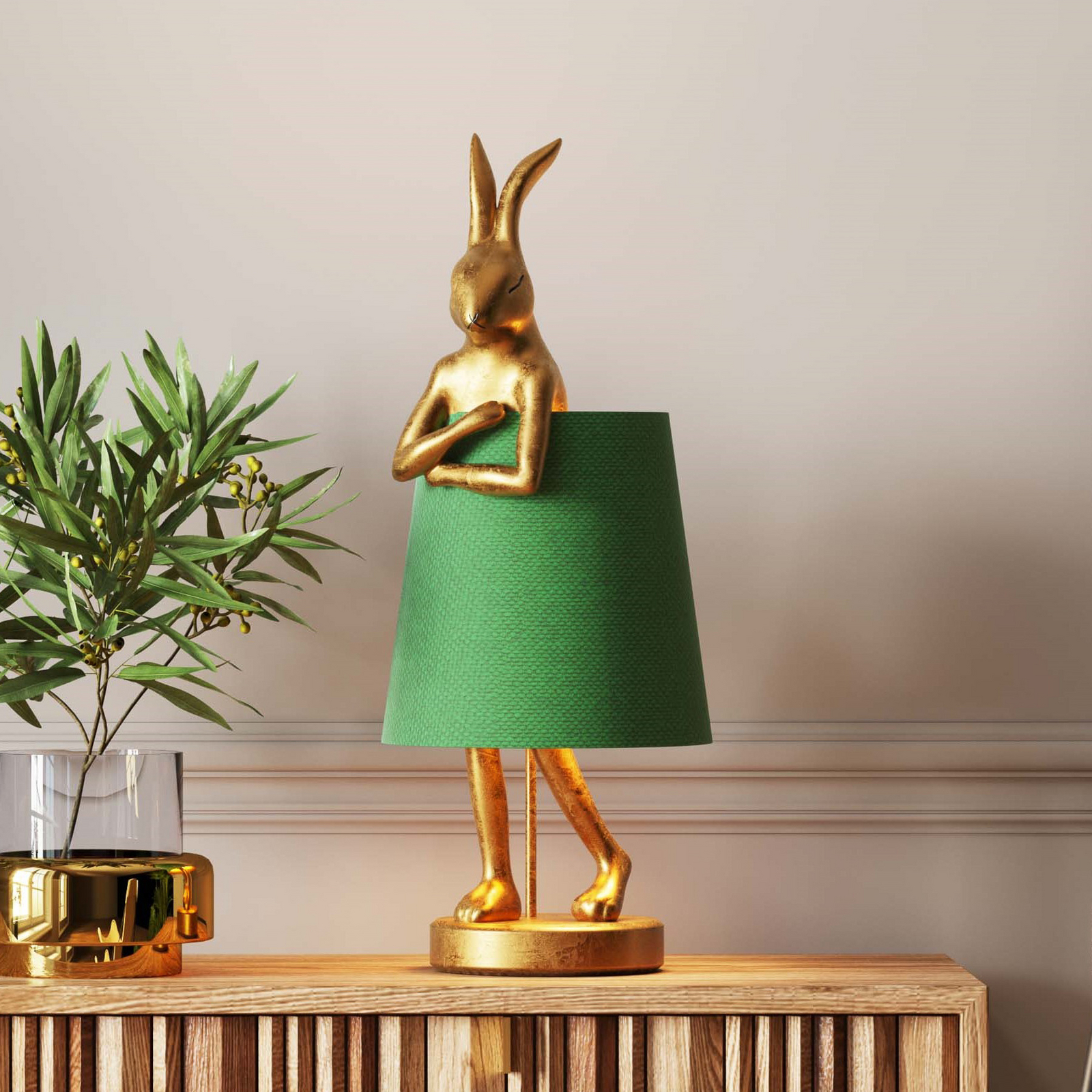 Lampada da tavolo KARE Animal Rabbit, oro/verde, 68 cm, E14
