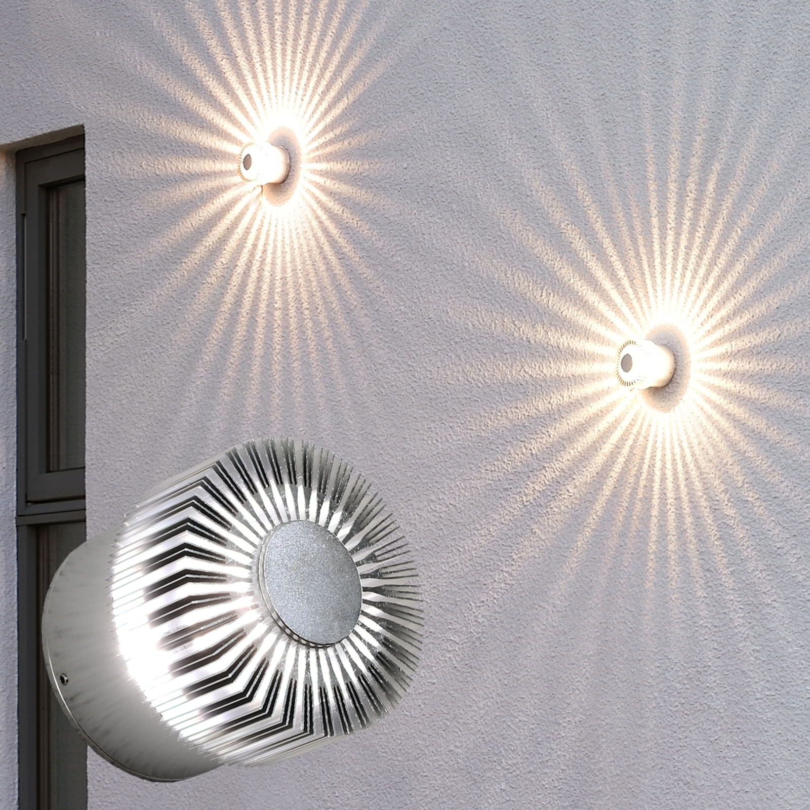 Konstmide Monza LED outdoor wall light round silver 9 cm, aluminium, 3 W, energy efficiency: A+