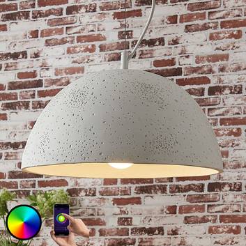 Lindby Smart lampa wisząca Carolle, beton, LED RGB