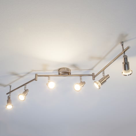 Nickelfarbene LED-Deckenleuchte Aron, 6-fl.