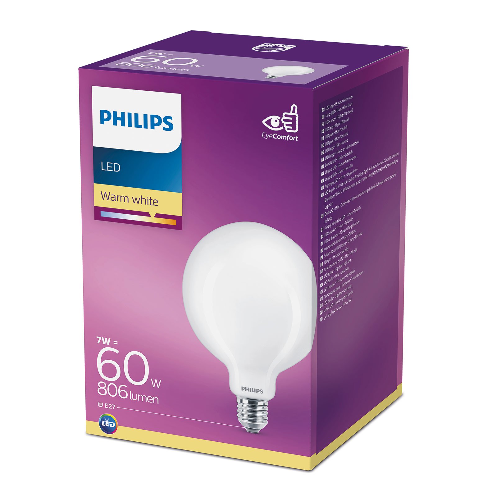 Philips Classic Ampoule LED E27 G120 7W 2.700K opale