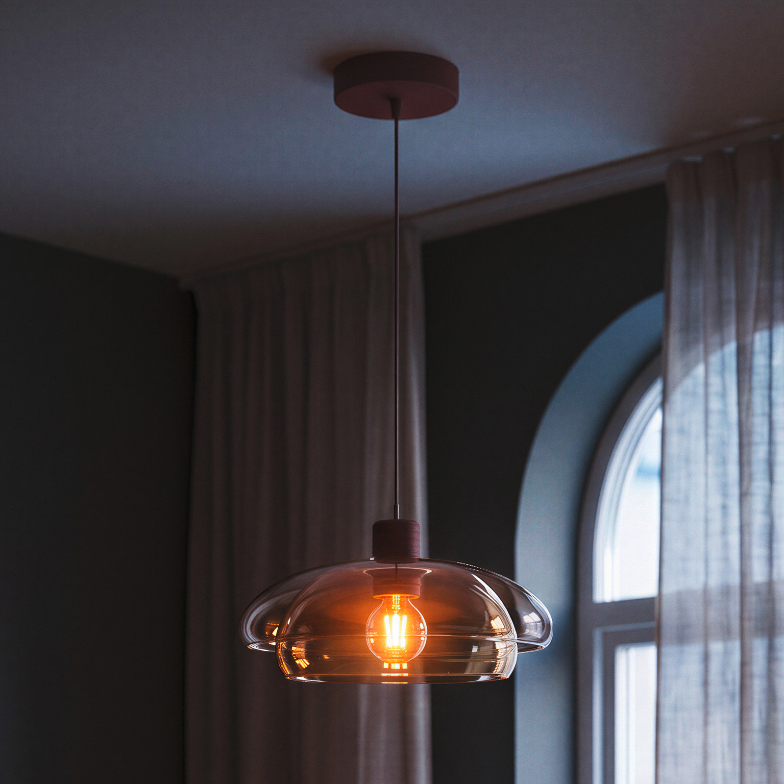 Hängeleuchte Salesiani, burgunderrot, Glas, Metall, E27