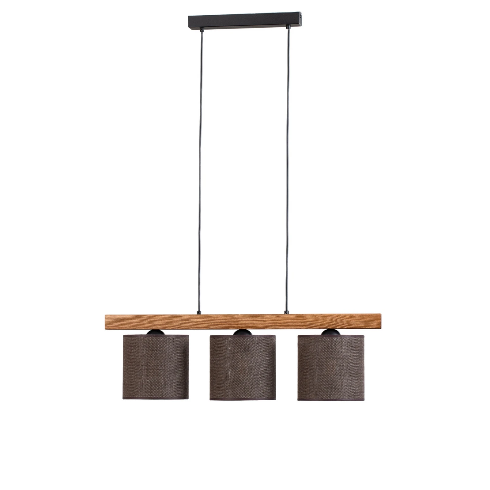 Pendellampe Forest, Holz hell/schwarz, Jute braun, 3-fl.