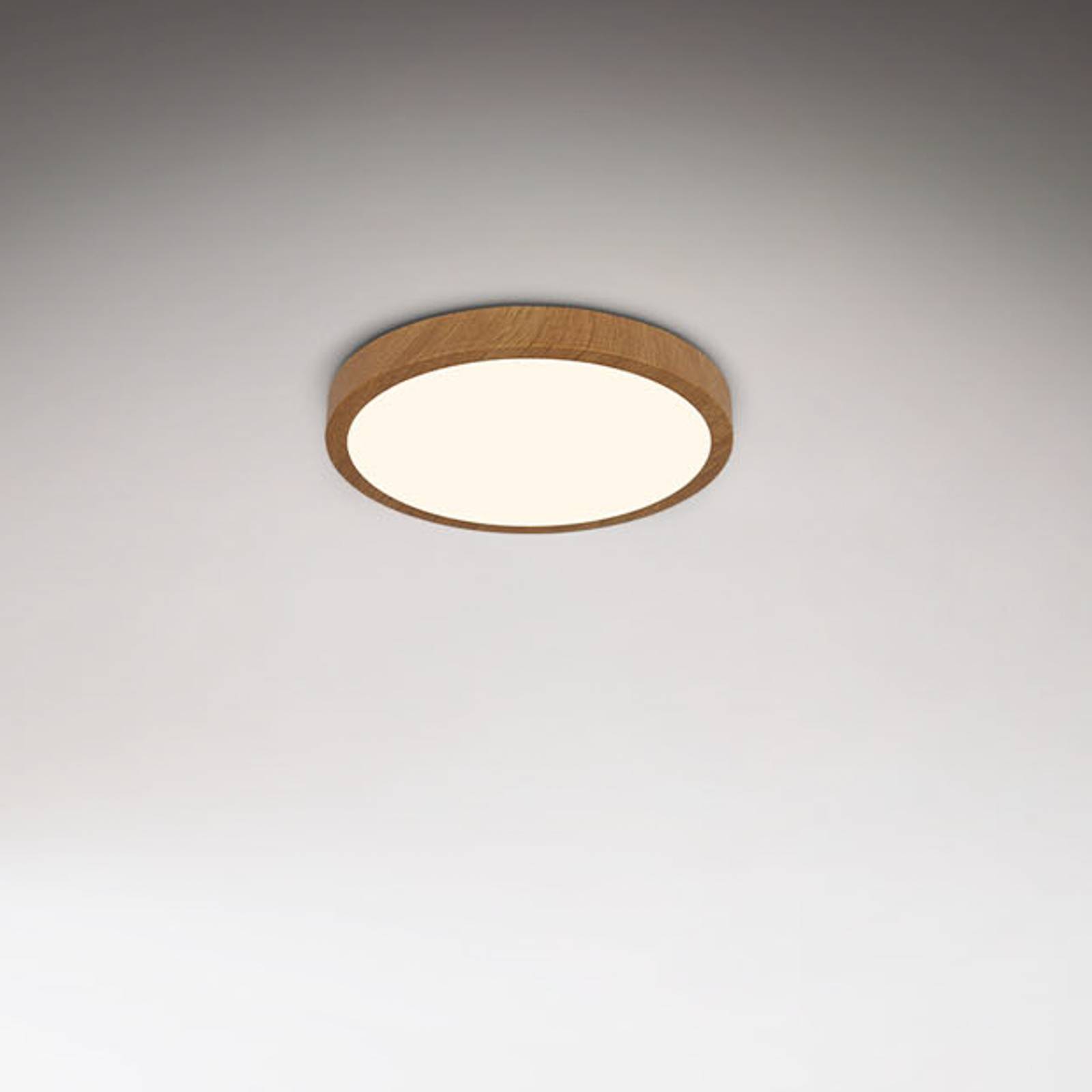 LED-taklampe Runa Wood med tre-look 3000 K Ø28cm