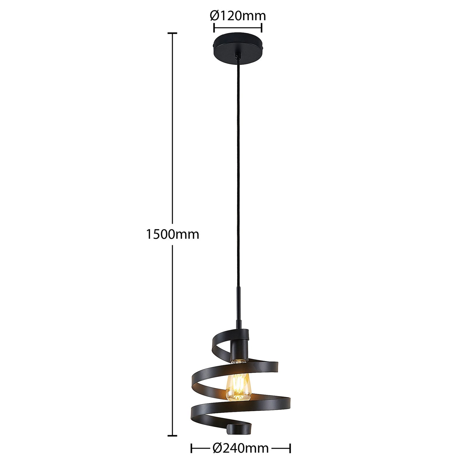 Lindby Colten hanglamp, 1-lamp, zwart