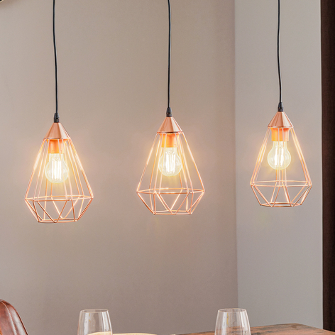 Lámpara colgante vintage Tarbes 3 brazos, cobre