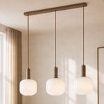 Závěsné světlo NOLA Evey, délka 80 cm, 3ramenné, bílé/béžové, sklo