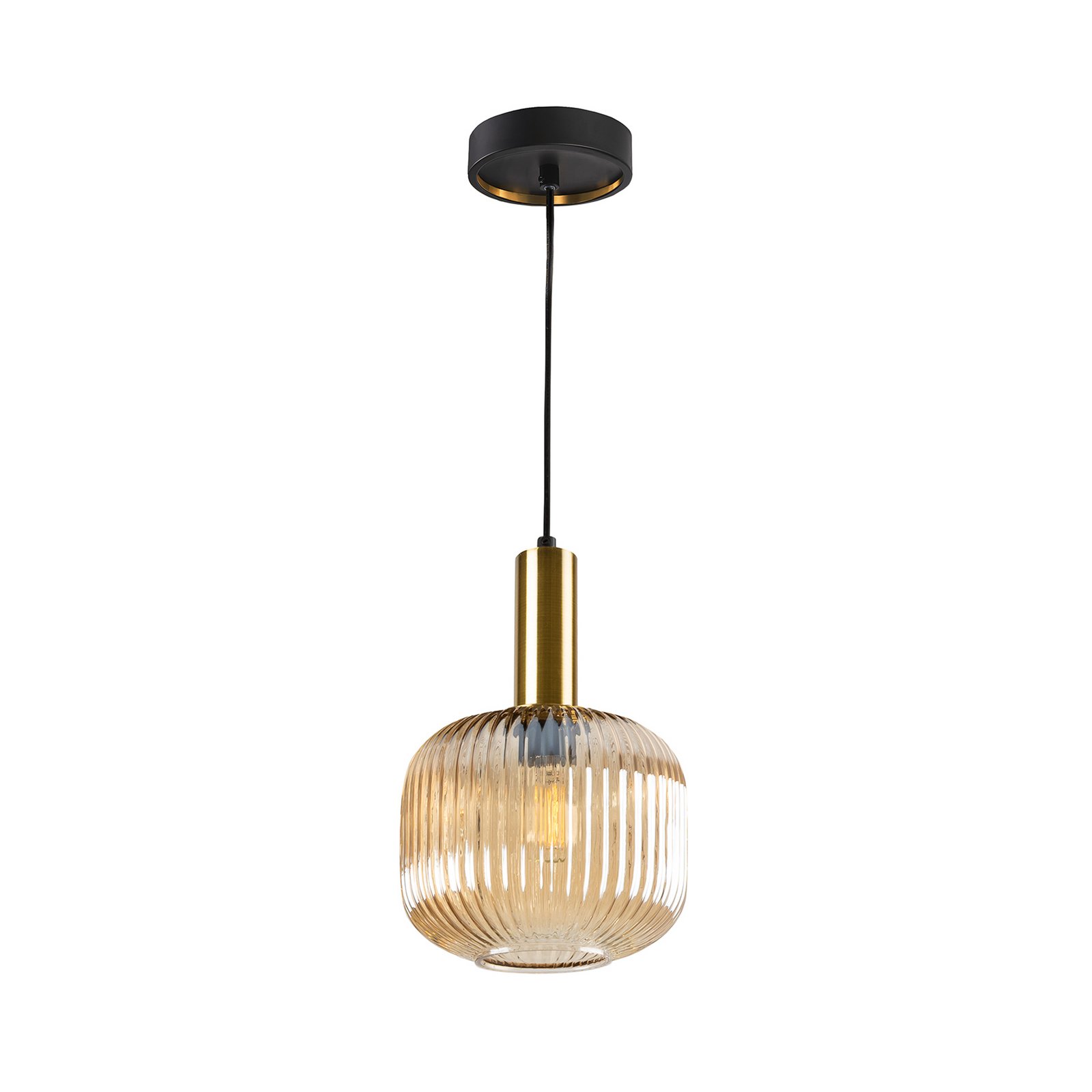 Lámpara colgante Norma, Ø 20 cm, negro/ámbar, vidrio, E27