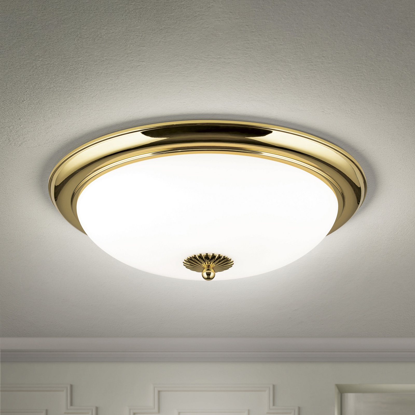 Empire ceiling light, Ø 48 cm, gold, frosted opal glass