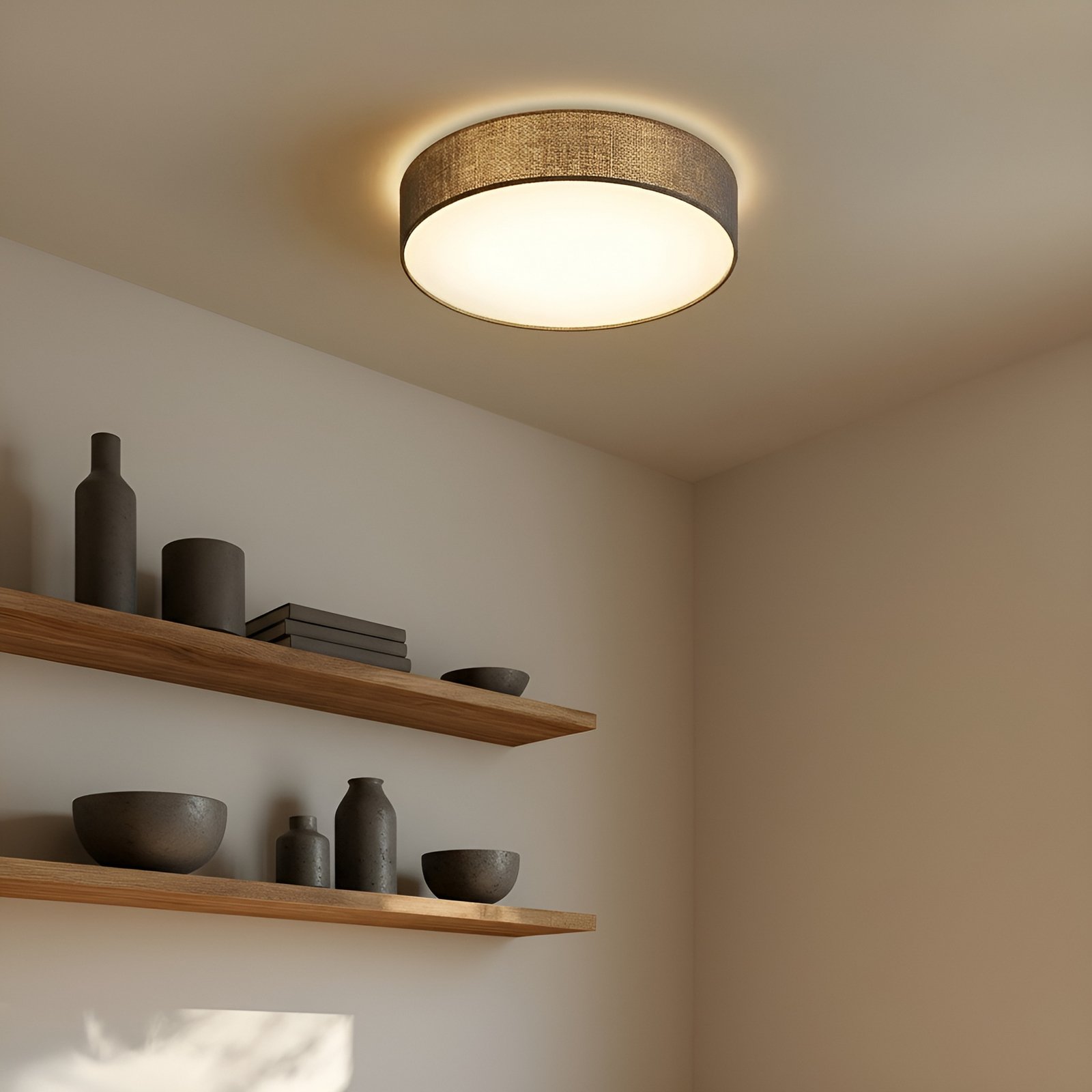 Lindby loftlampe Sebatin, Ø 50 cm, grå, stof, E27