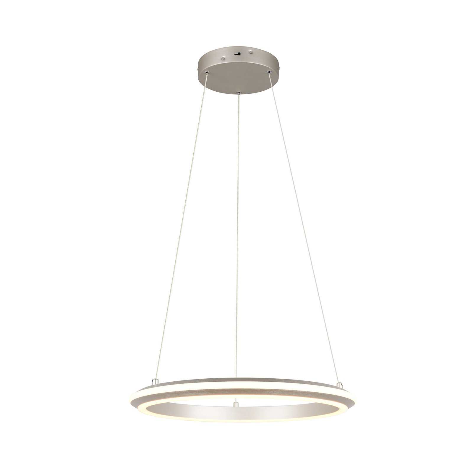 LED pakabinama lempa „Amador“, Ø 45 cm, nikelio spalvos, metalas, CCT LED pakabinama lempa „Amador“, Ø 45 cm, nikelio spalvos, metalas, CCT