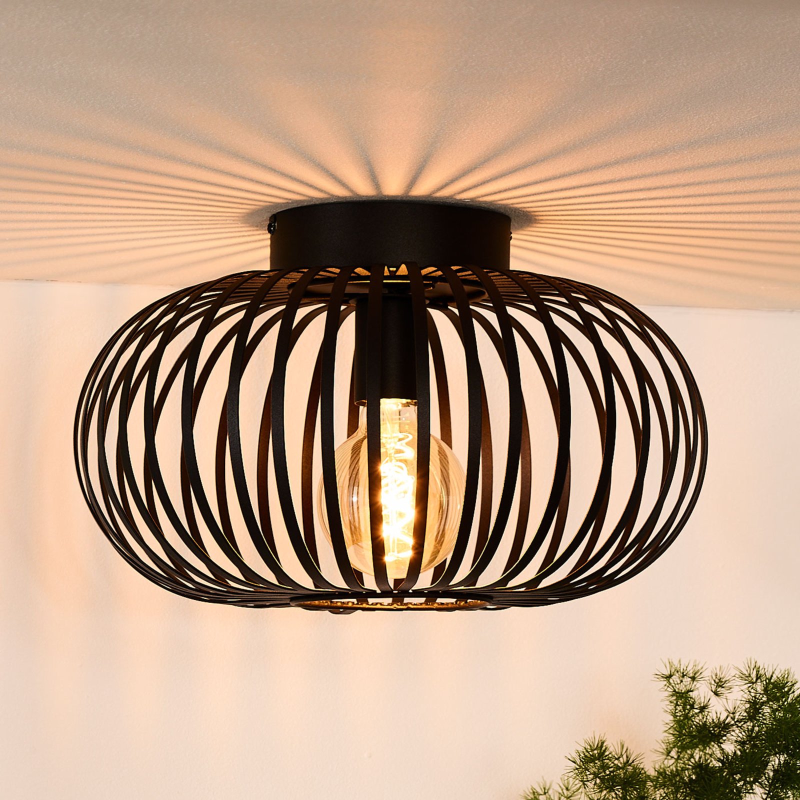 Kooi-plafondlamp Manuela in zwart, 40 cm