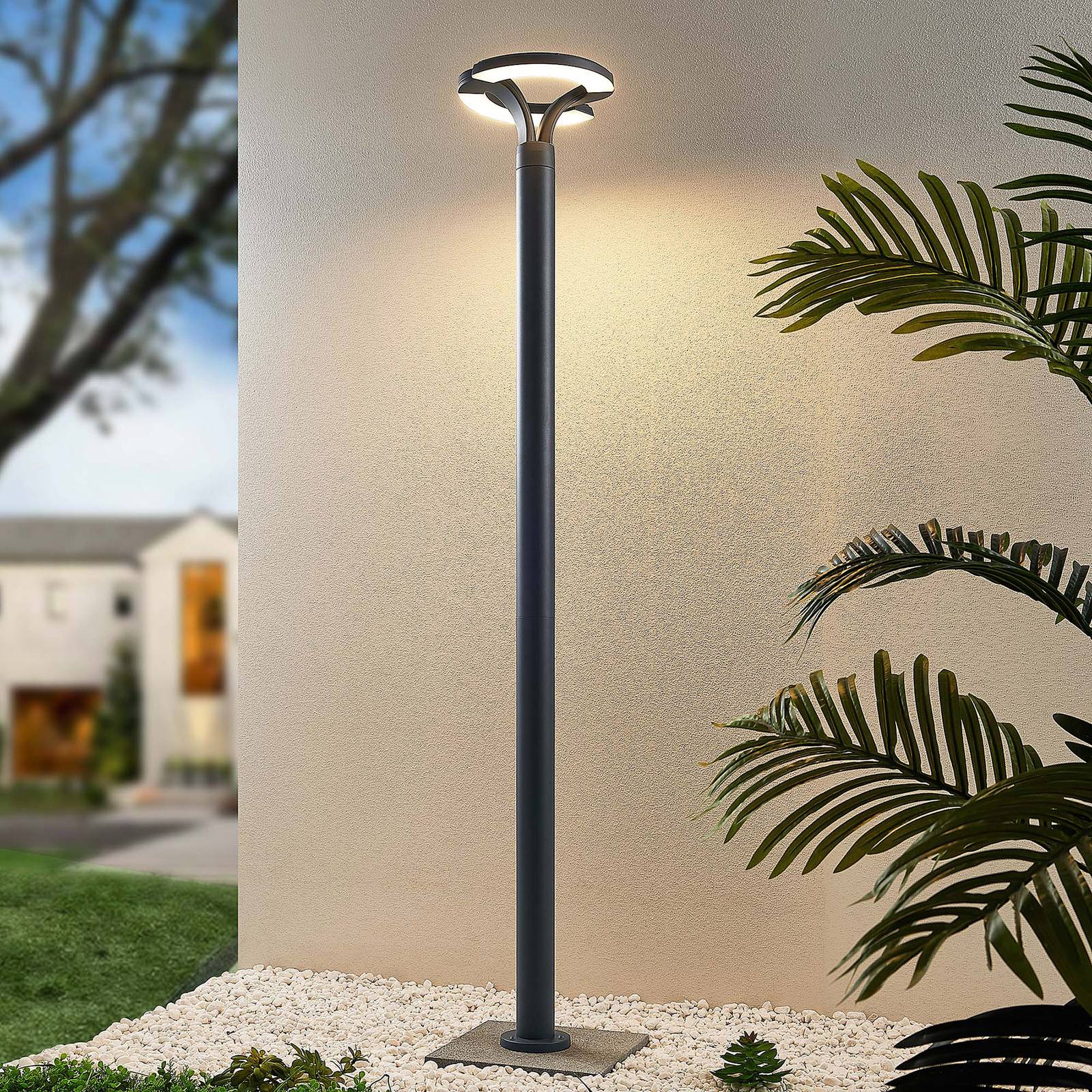 Lindby Keily Lampadaire d’extérieur LED cercle