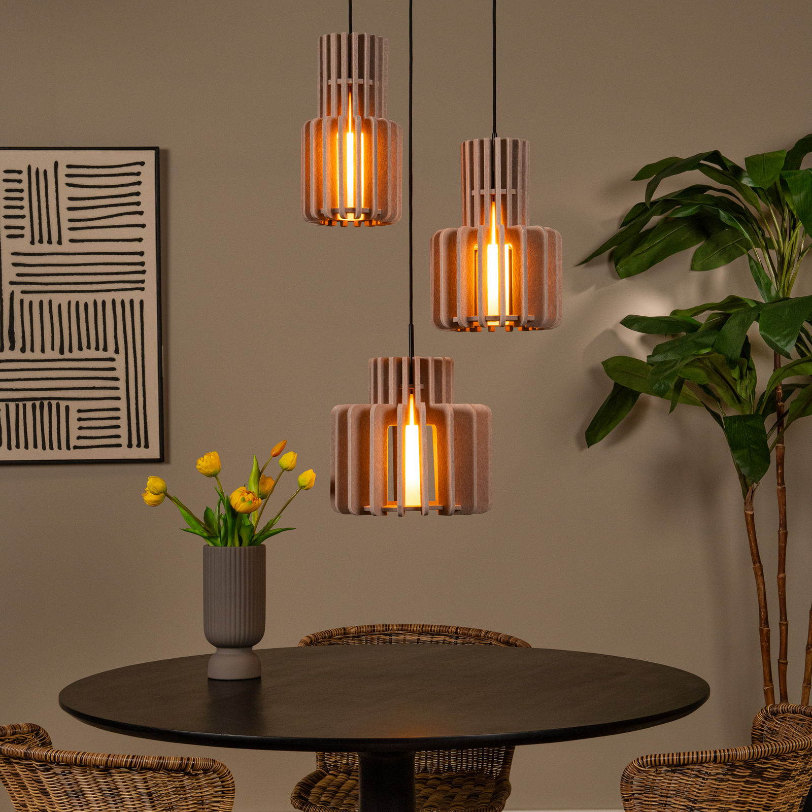 Candeeiro suspenso Rollo, cinza-escuro, Ø 50 cm, tecido/metal/vidro, 3 lâmpadas.