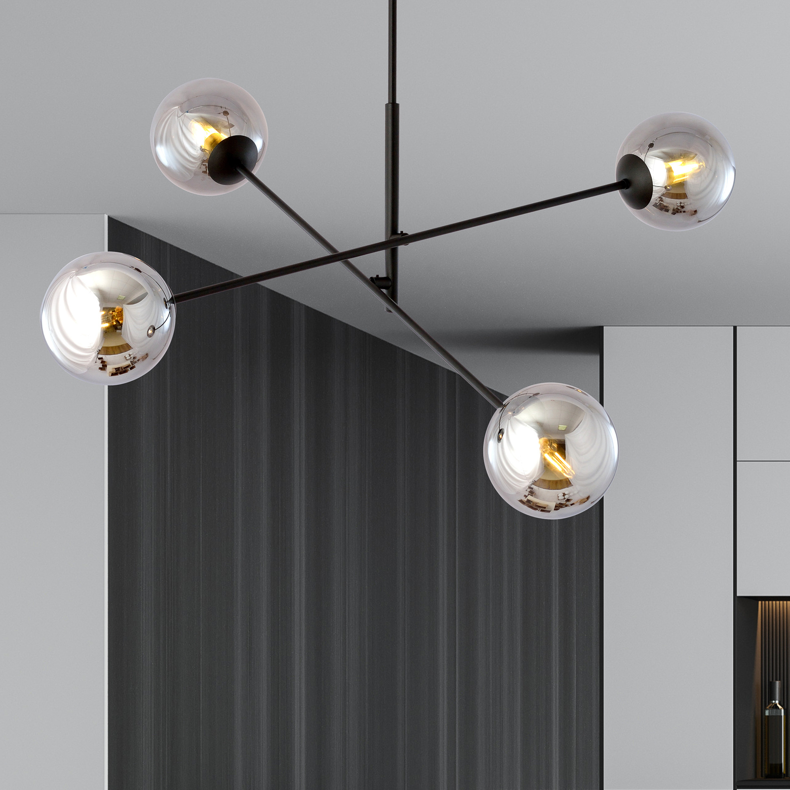 Linear ceiling light, black/graphite, four-bulb