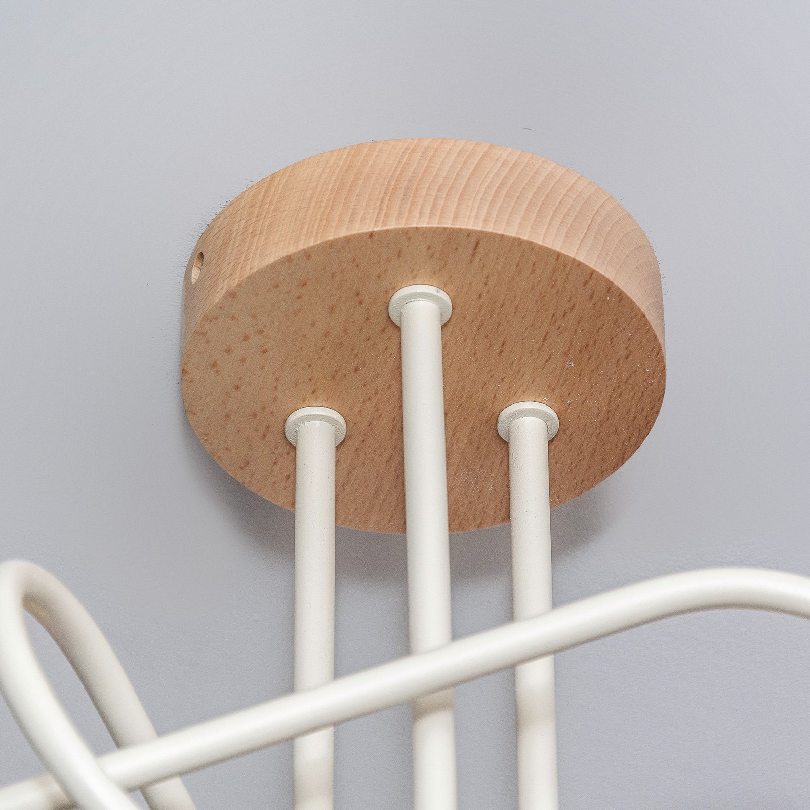 Plafonnier Oxford, beige sable, bois, métal, à 3 lampes, Ø 44 cm