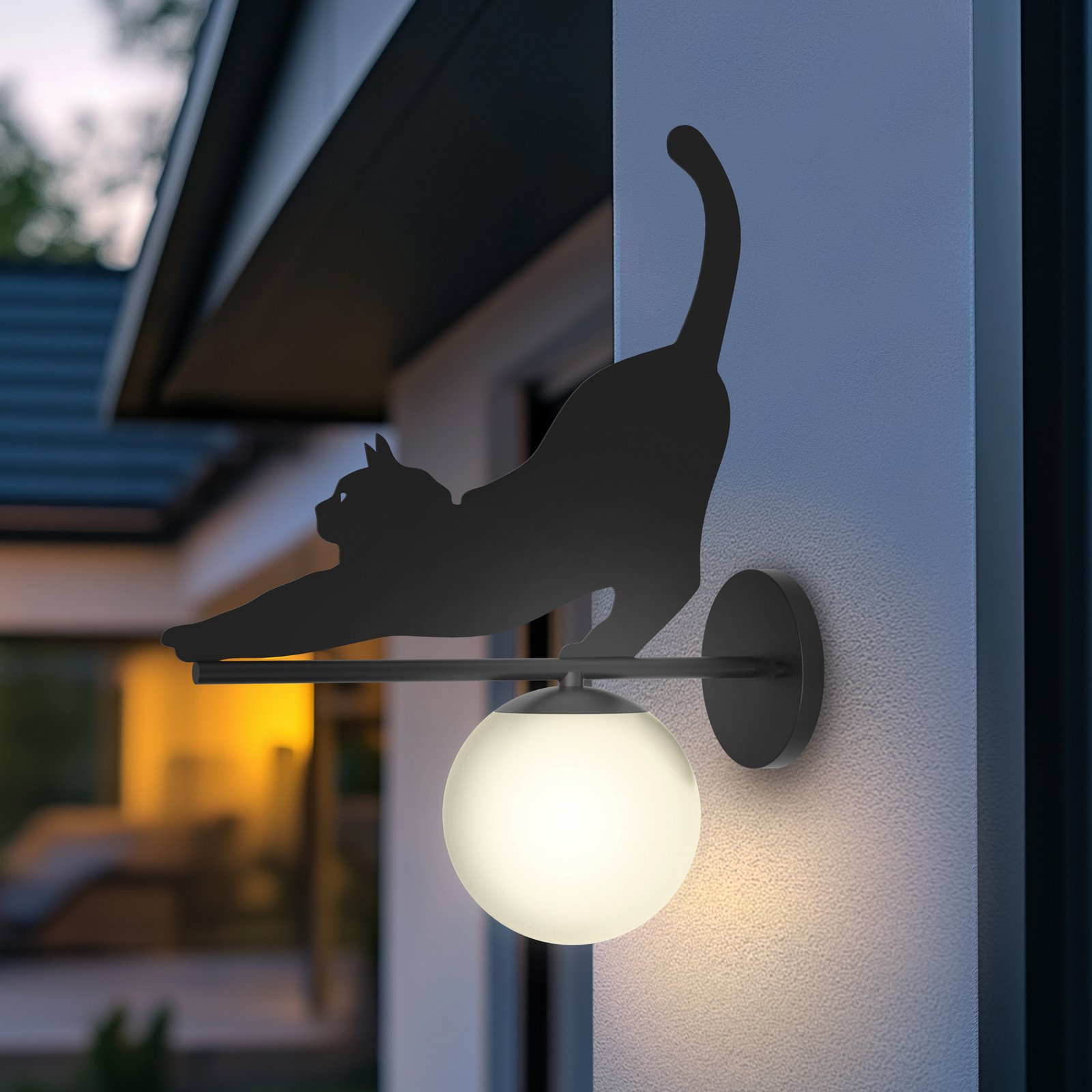 Lindby candeeiro de parede exterior Katti, metal, preto, IP44, gato