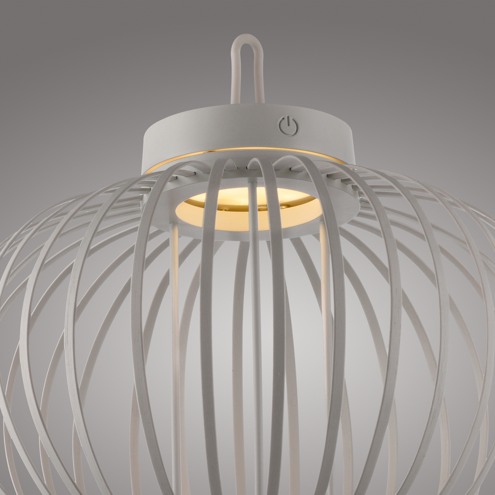 JUST LIGHT. LED-bordlampe Akuba gråbeige 33 cm bambus