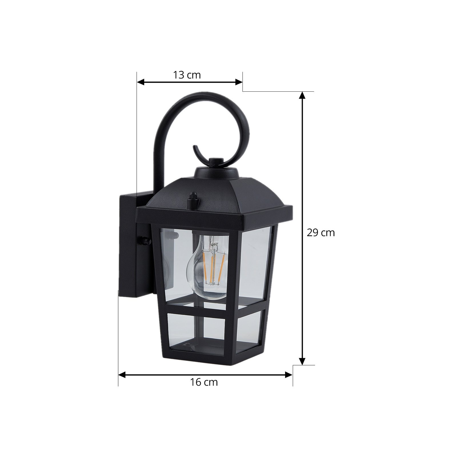 Lindby Eloane buitenwandlamp, zwart, roestvrij staal, 29 cm