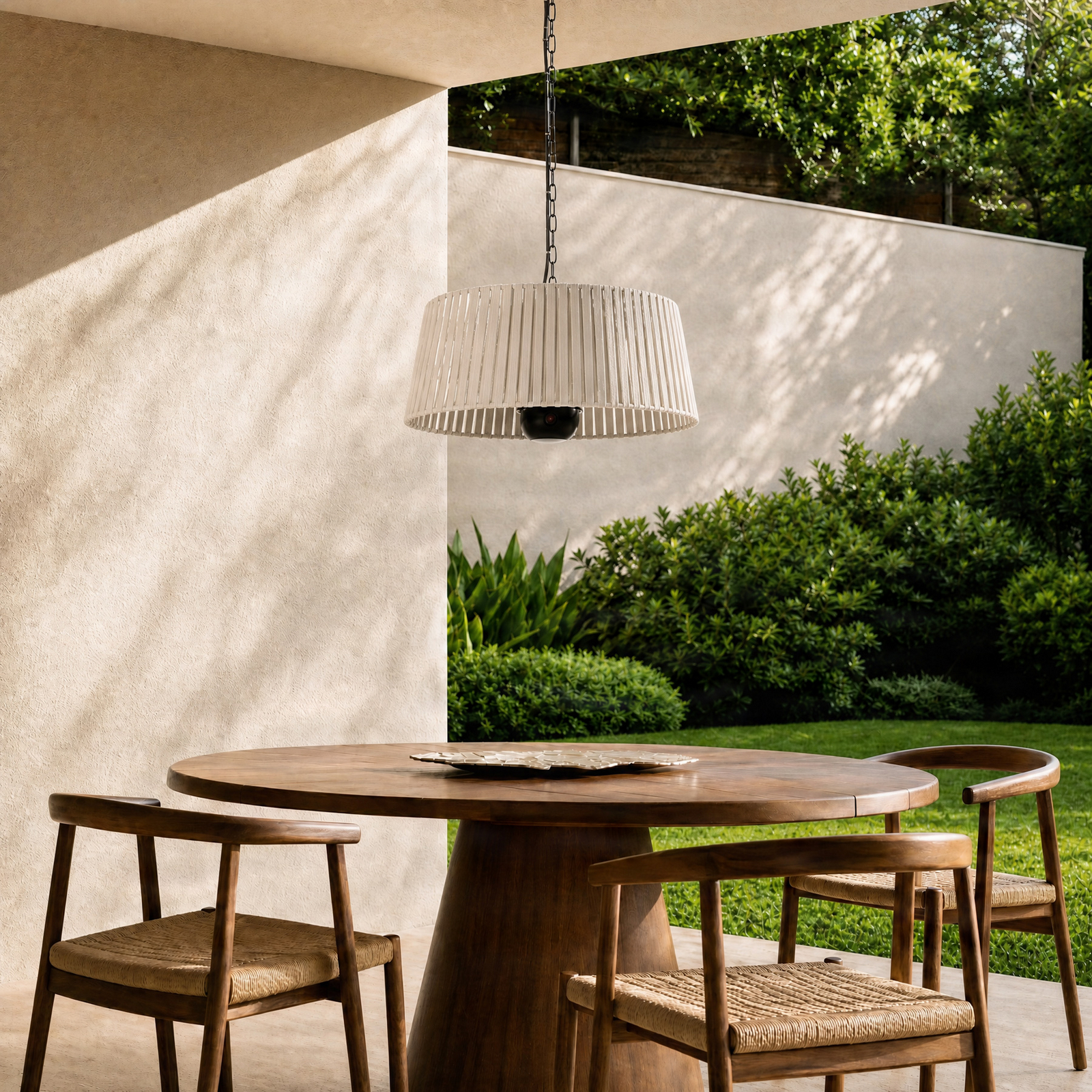 Lucande Pyravo suspended patio heater, beige, aluminium, Ø 60 cm Lucande Pyravo suspended patio heater, beige, aluminium, Ø 60 cm
