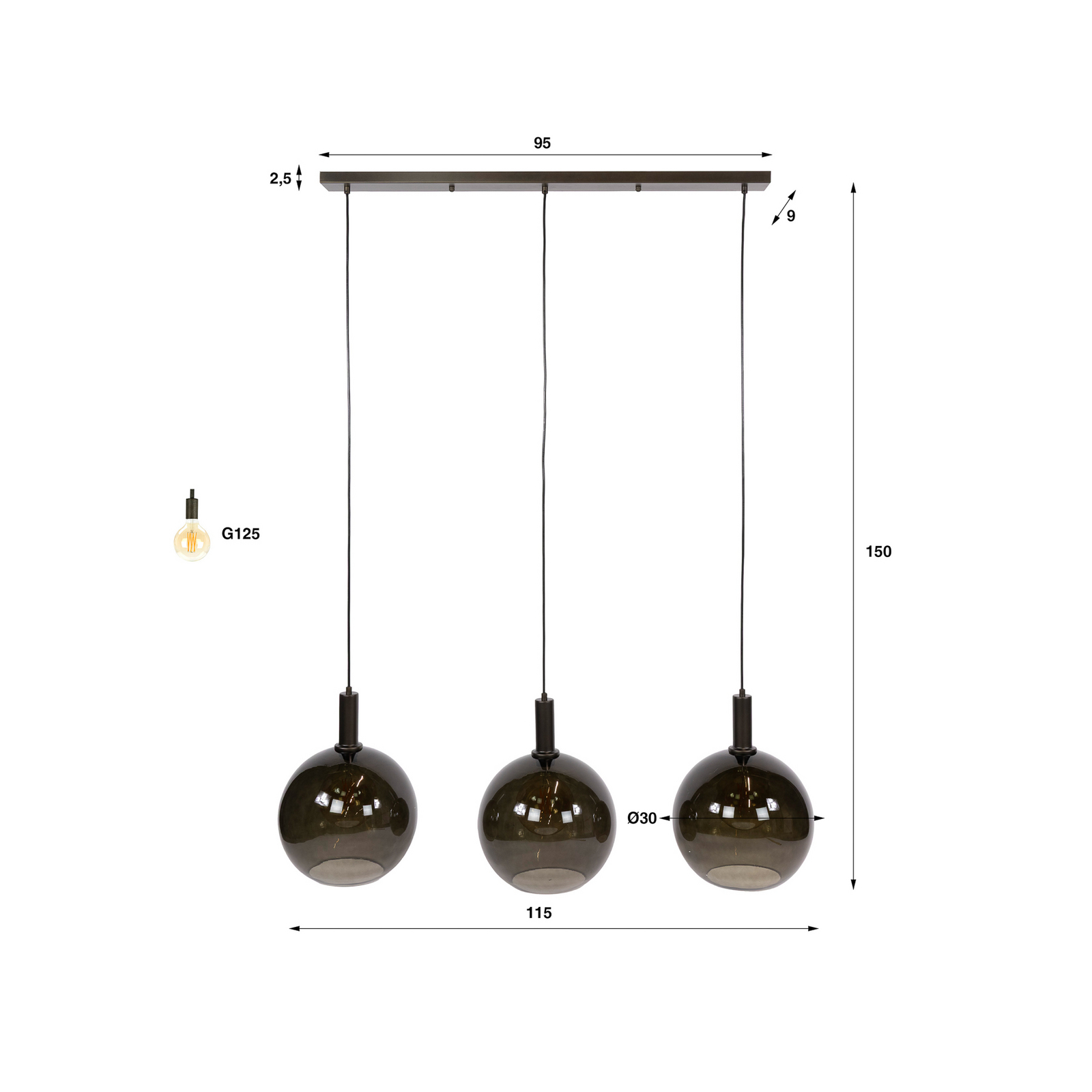 Pendelleuchte Sfera Tricolore, braun, 3-flg., Glas, E27 Pendelleuchte Sfera Tricolore, braun, 3-flg., Glas, E27