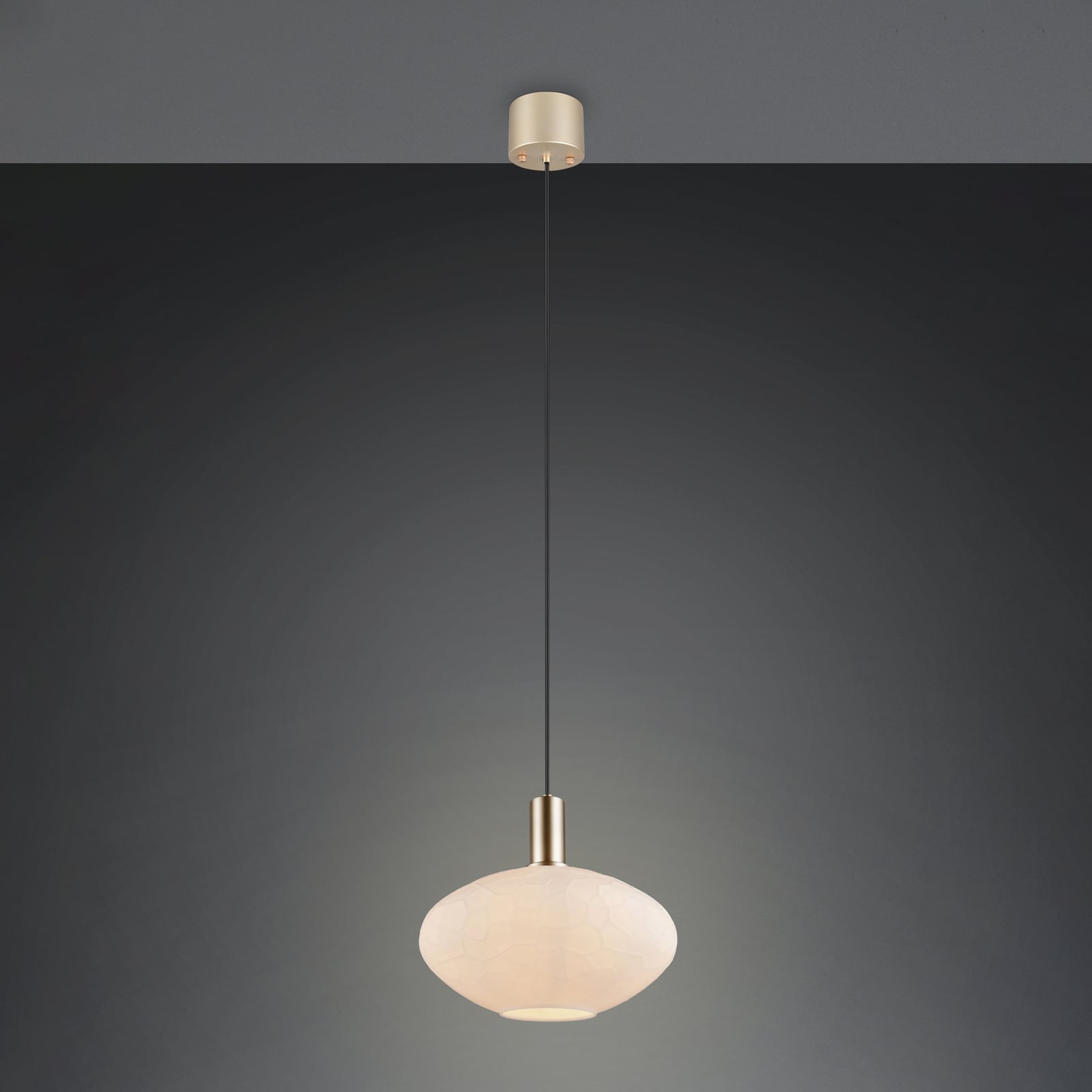 Hanglamp Emelie, 1-lamp, goudkleurig/wit, metaal, glas, E27