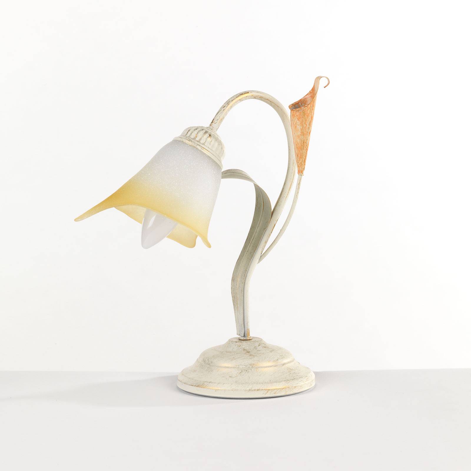 Tafellamp Lucrezia in ivoor met bloemenkap
