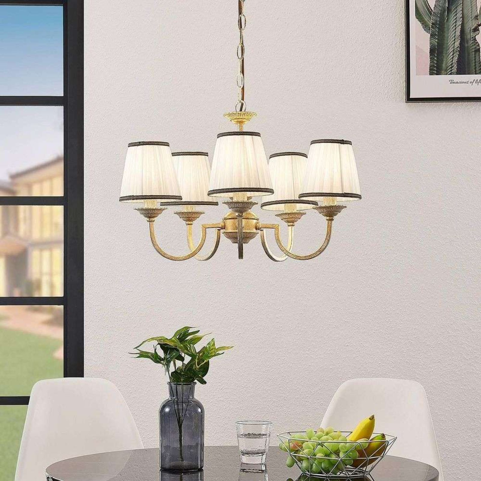 Lumiel 5 Lustr Cream/Antique Brass - Lindby