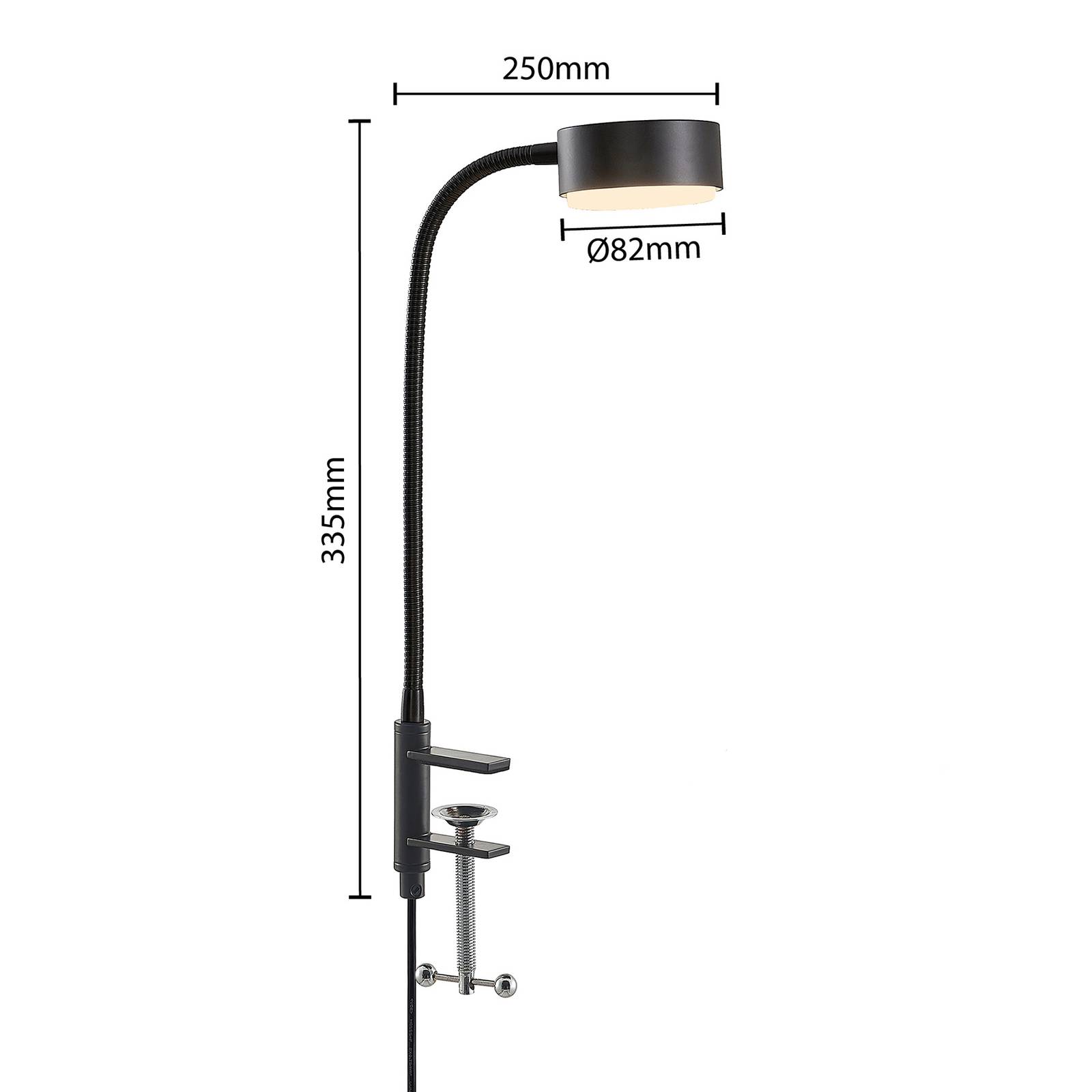 Lampa z klipsem Lindby Kaylou, czarna, elastyczne ramię, aluminium