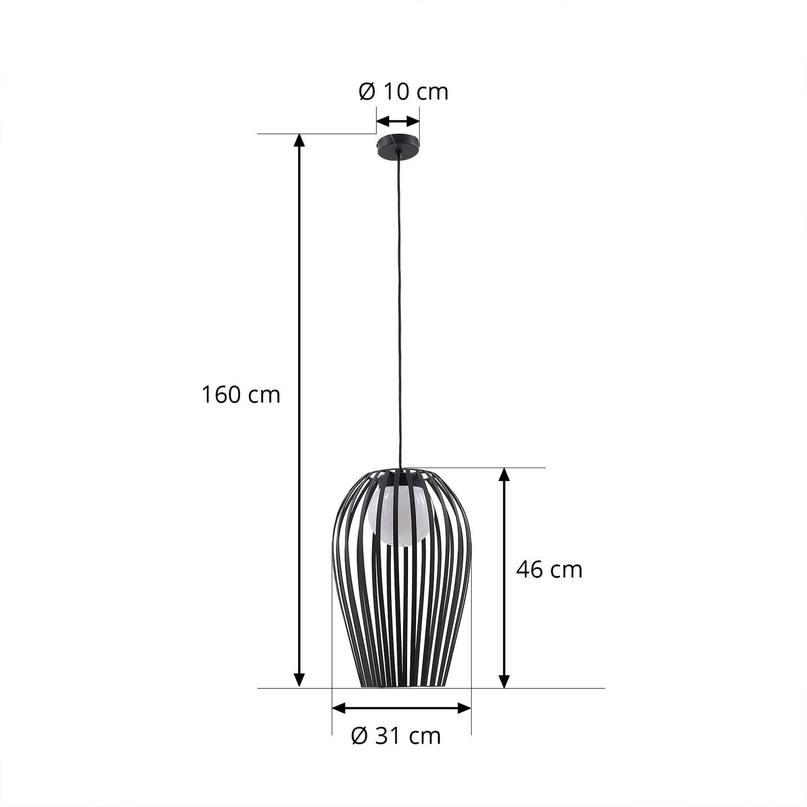 Lucande Marrin outdoor pendant light, black, metal, Ø 31 cm