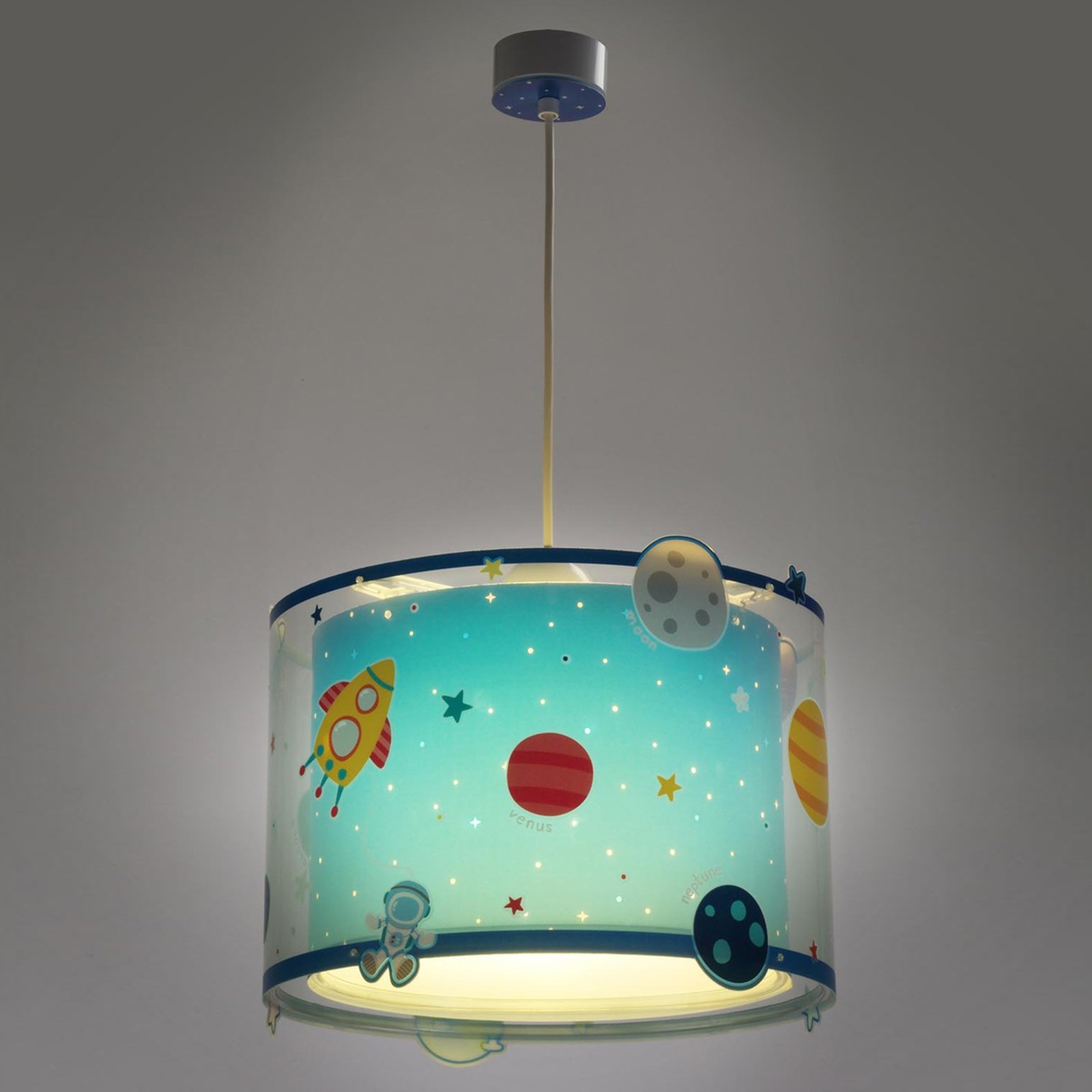 Planets children's pendant light with motif