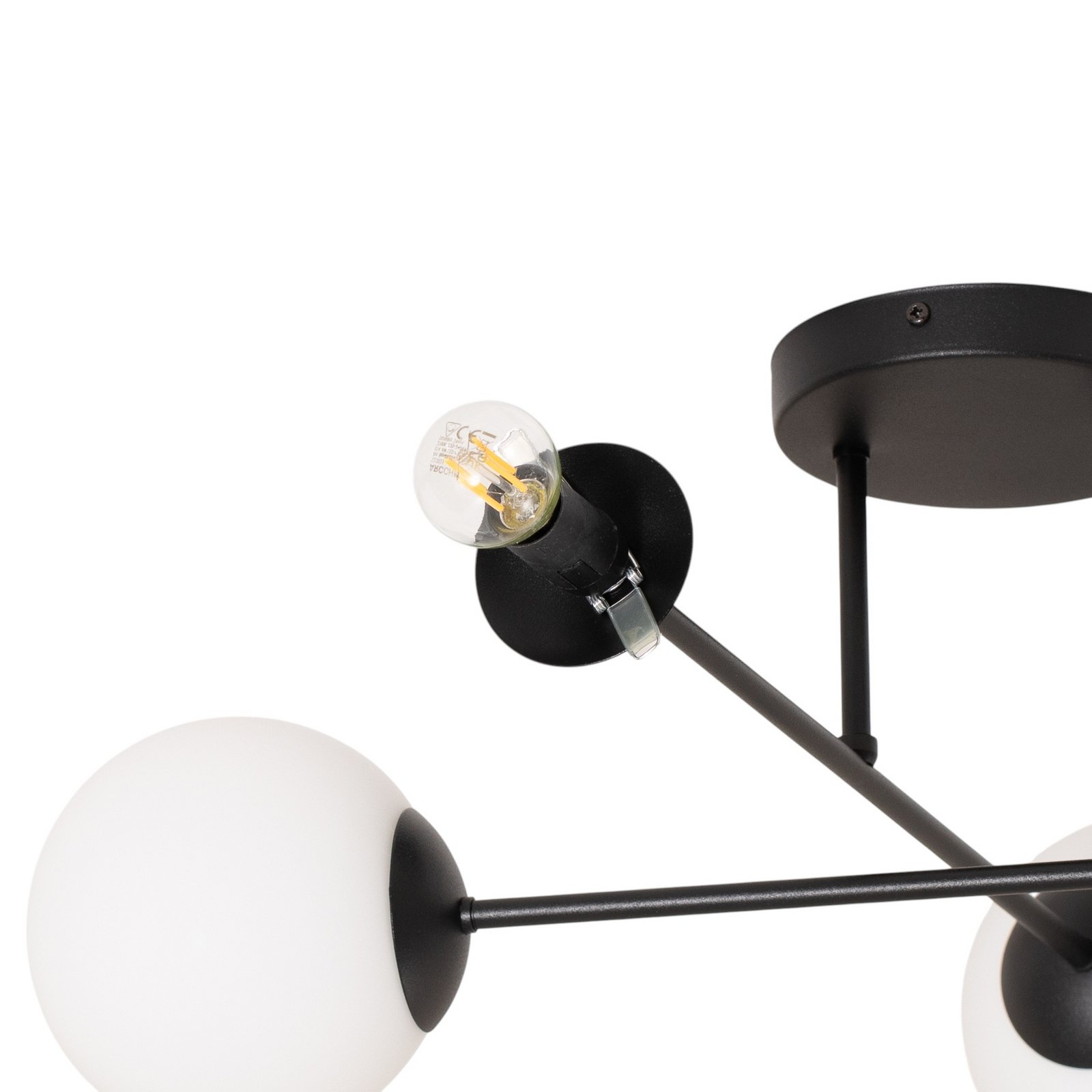 Glassy ceiling lamp, 4-bulb, crossed, black/opal