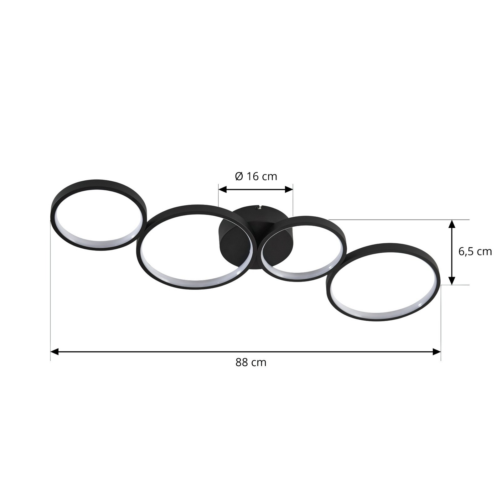 Lindby Evengeline LED ceiling light, black, aluminium, 88 cm