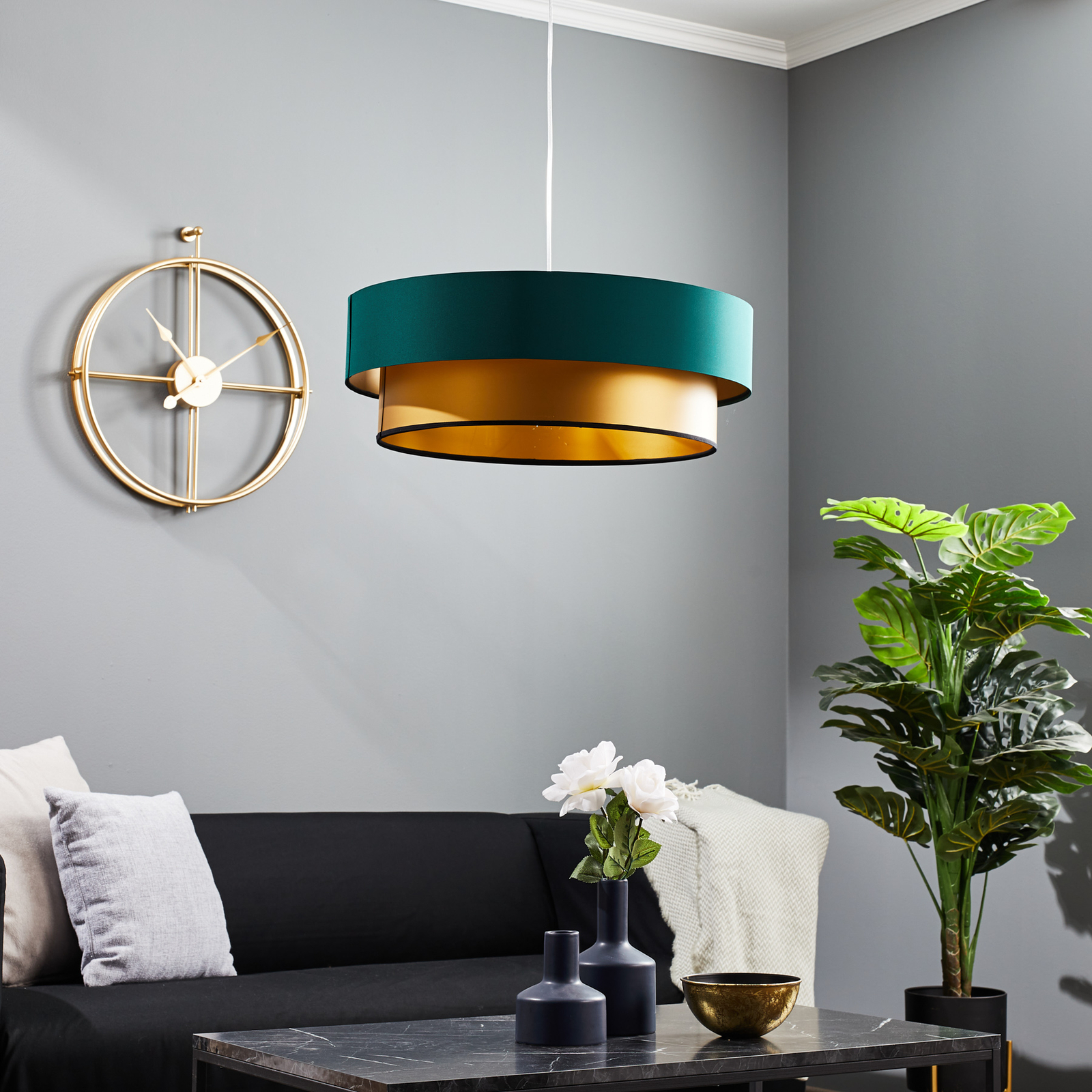 Hanglamp Dorina, groen/goud Ø 60cm