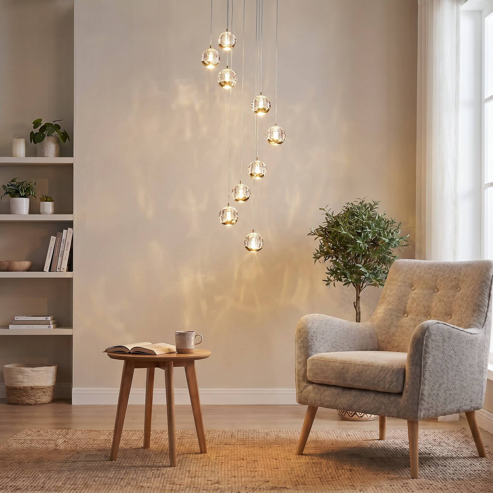 Lampa wisząca LED Lucande Hayley, Ø 40 cm, 9-punktowa, złota, szkło