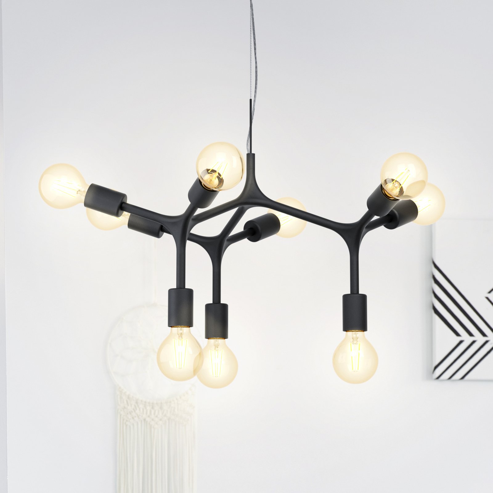 Suspension Bocadella 1 en noir, à 9 lampes