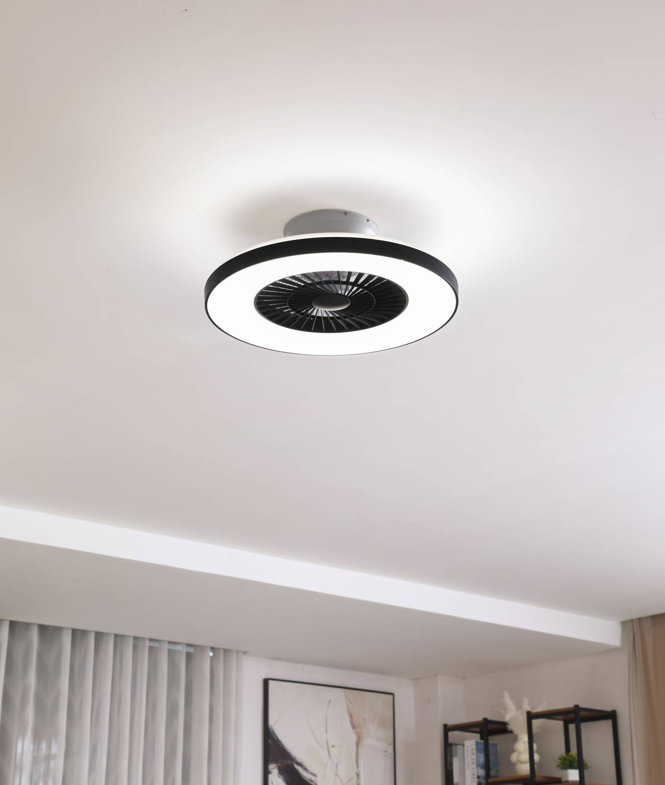 Lindby Stropní ventilátor Lindby Smart LED Paavo, černý, tichý,Tuya