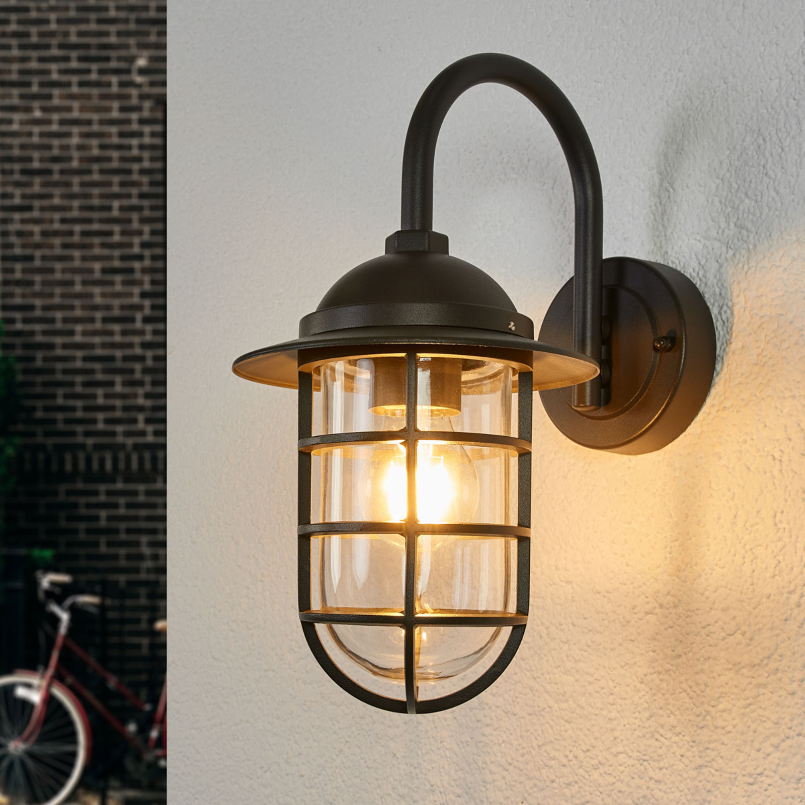 Lindby Nostalgic outdoor wall lamp Naila, aluminium, glass, E27, 60 W, energy efficiency: A++, W: 18 cm, H: 34 cm