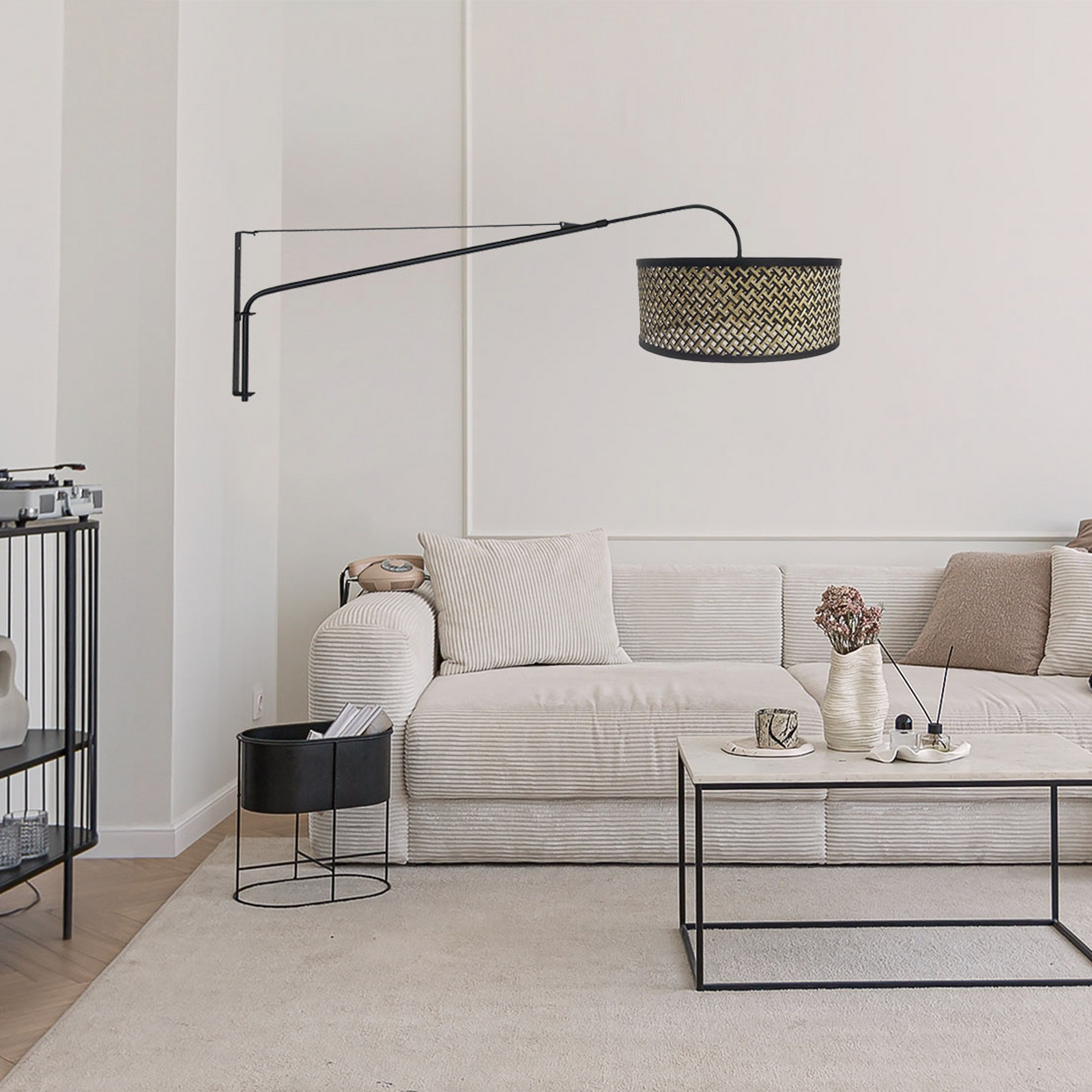 Φωτιστικό τοίχου Elegant Classy, μαύρο/πλέγμα μαύρο-ξύλο