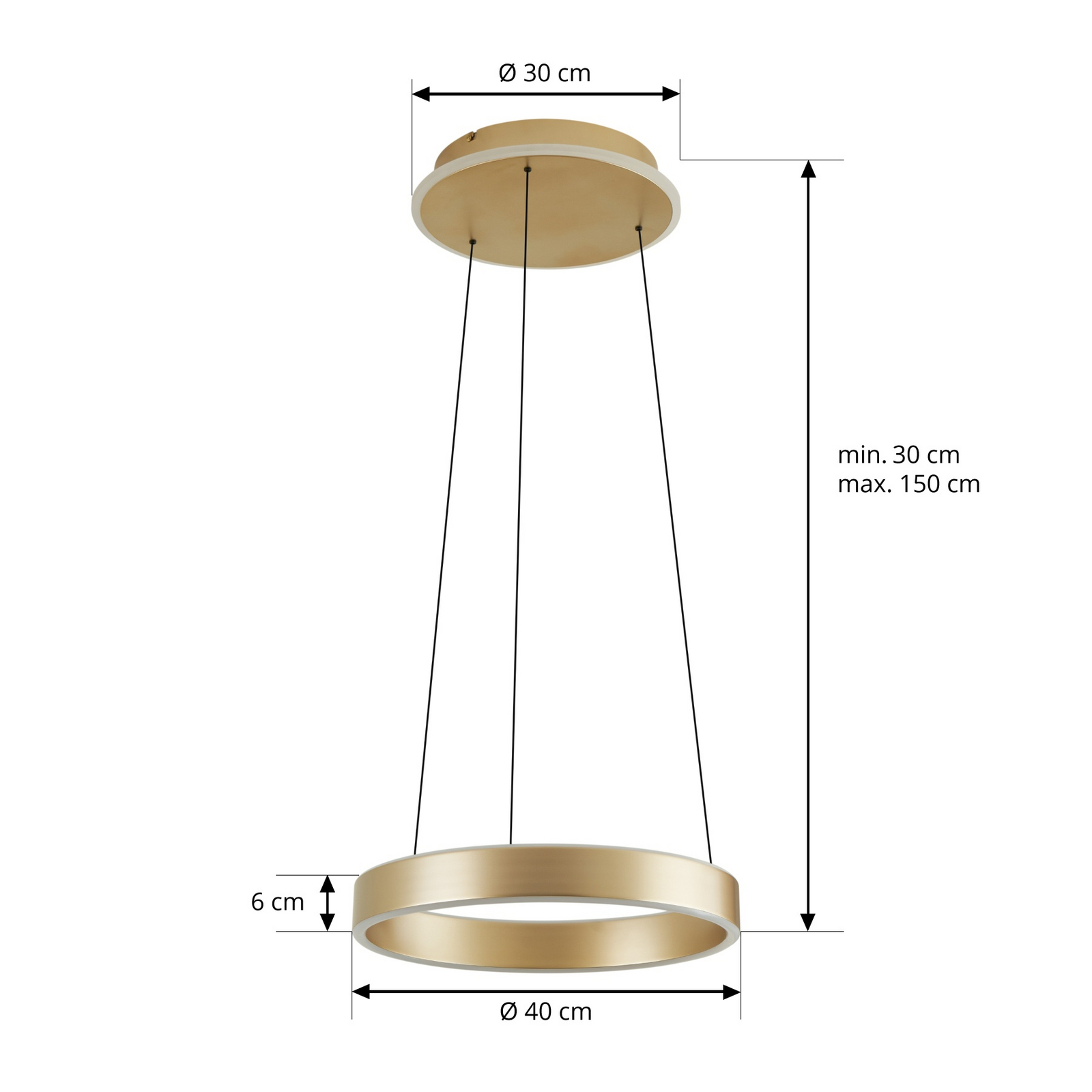 Lucande LED висяща лампа Tindra, Ø 40 cm, златна, с регулируема яркост