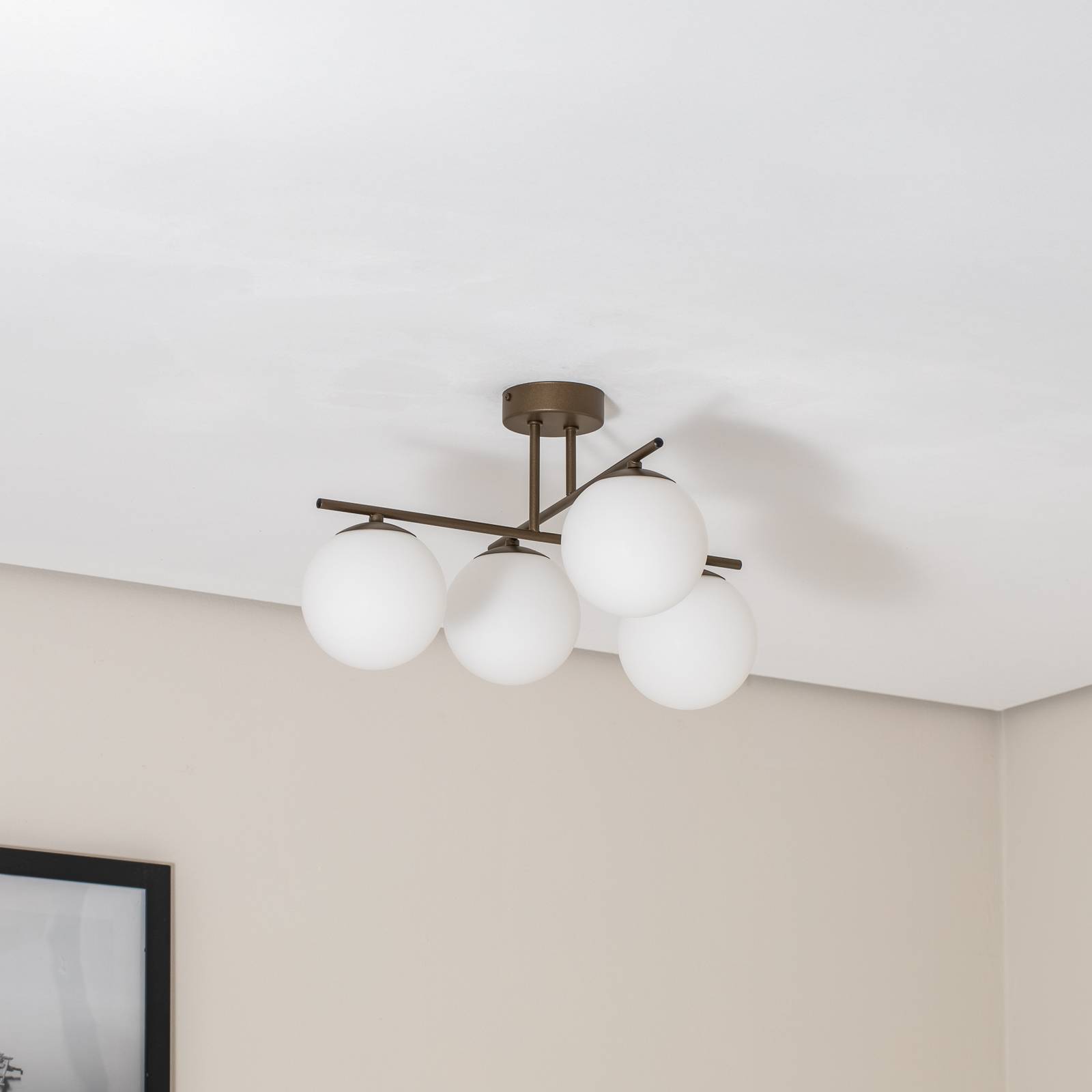 Lampa sufitowa Aurora, brązowa, Ø 50 cm, 4-punktowa, szkło, E14