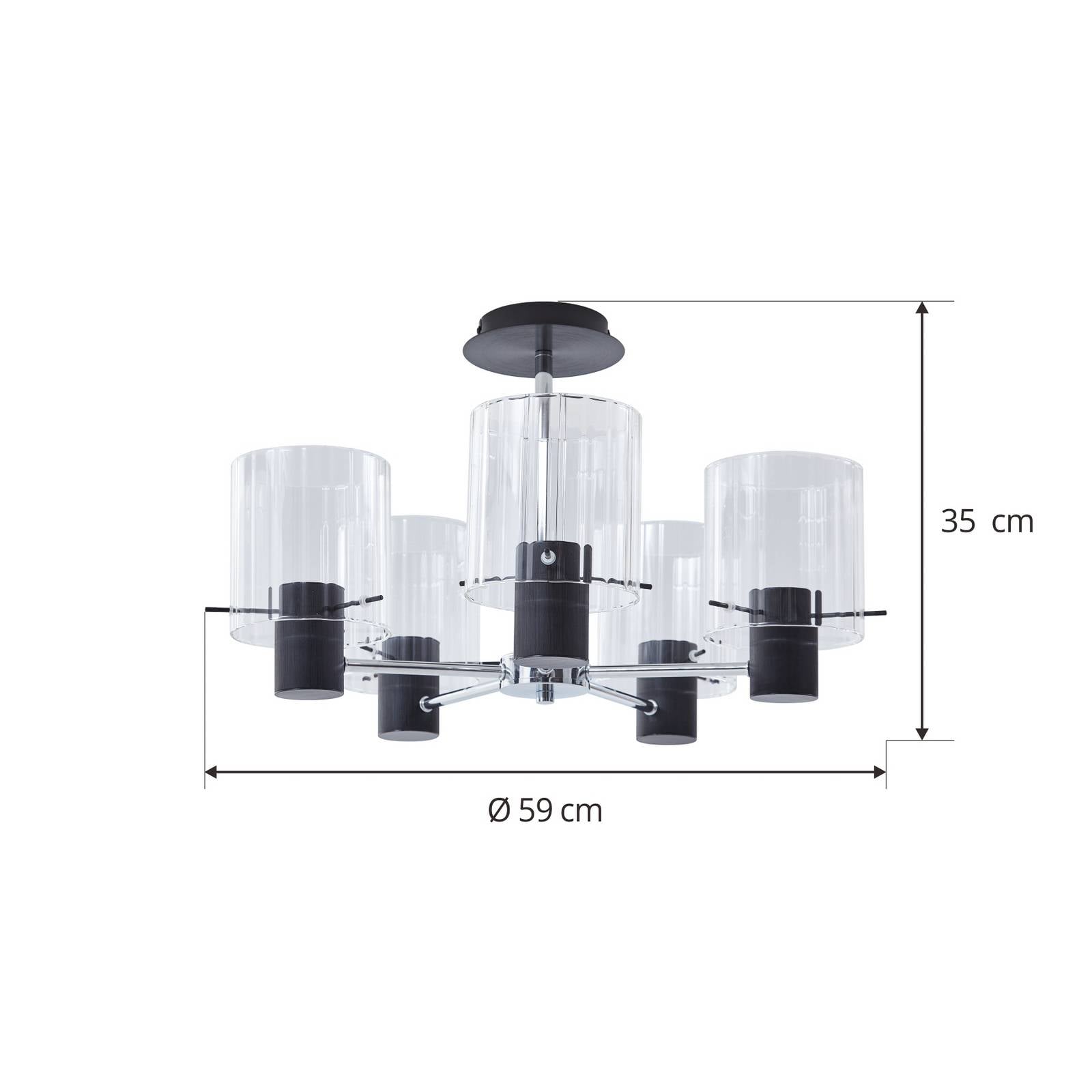  Lucande Lucande Ceiling Light Eirian, 5-bulb, Black, Glass, E27 