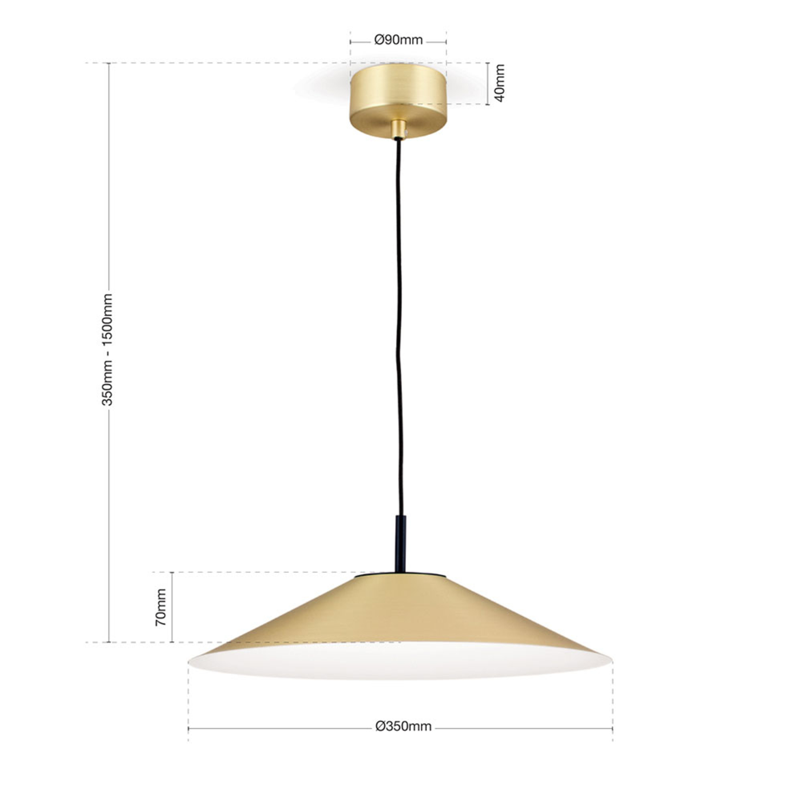 Gourmet LED pendant light, matt brass lampshade