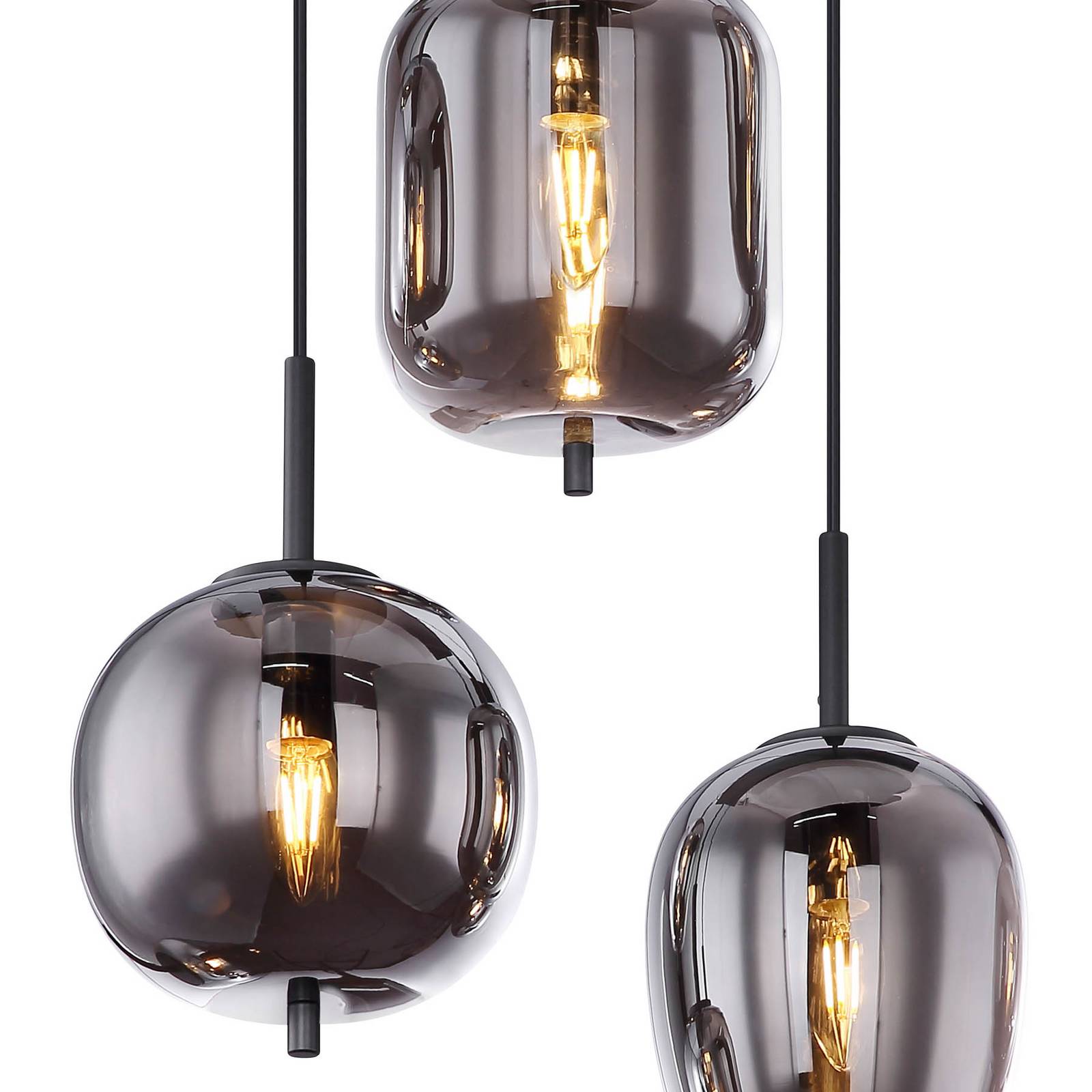 Lampa wisząca Blacky, czarny/dymny szary, długość 80 cm, 6-punktowa.