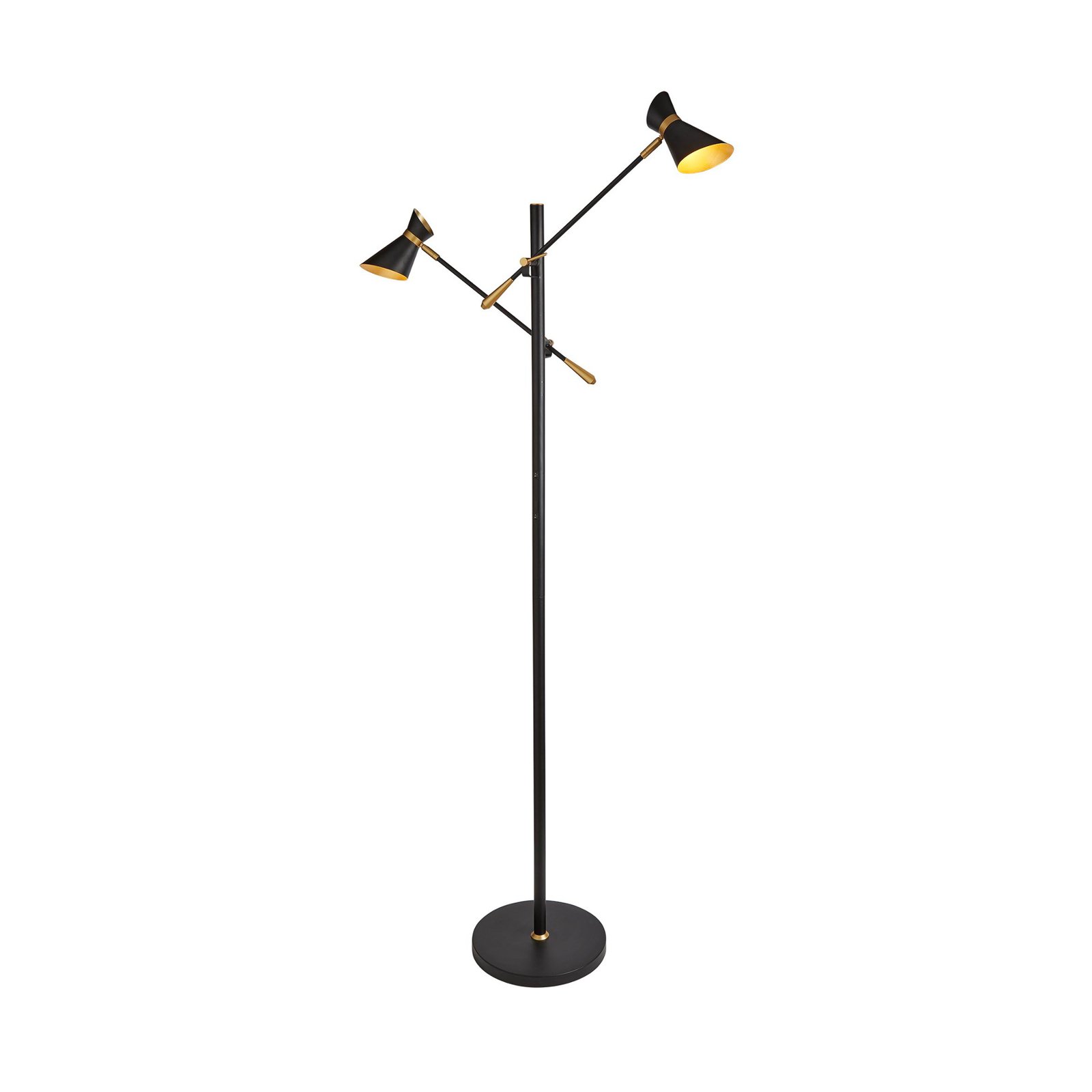 Diablo LED floor lamp, black/gold, metal, adjustable