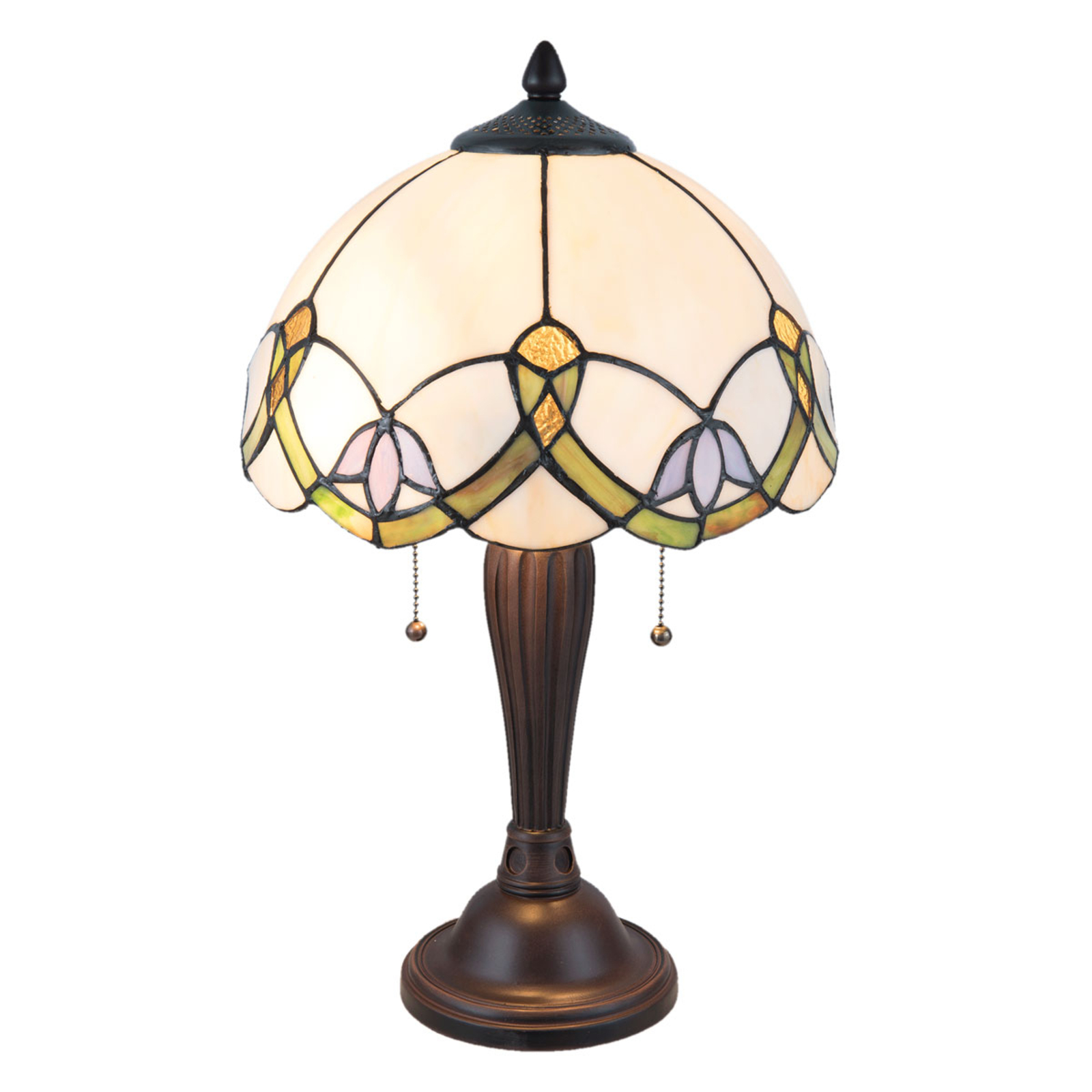 Tafellamp 5918 met wit-bont Tiffany-design