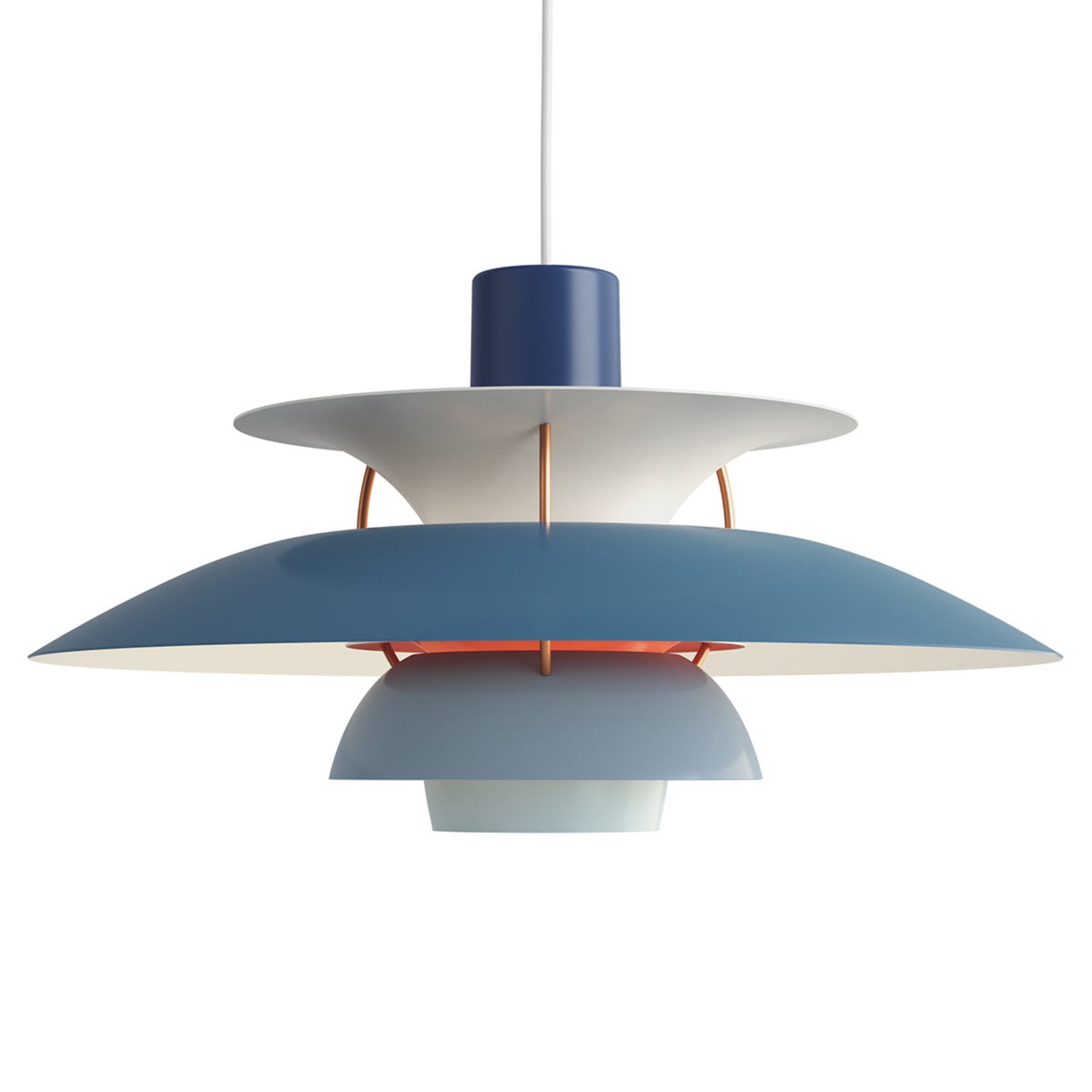 Louis Poulsen PH 5, designer pendant lamp blue, for Living / Dining Room, aluminium, E27, 75 W, energy efficiency: A++, H: 26.7 cm